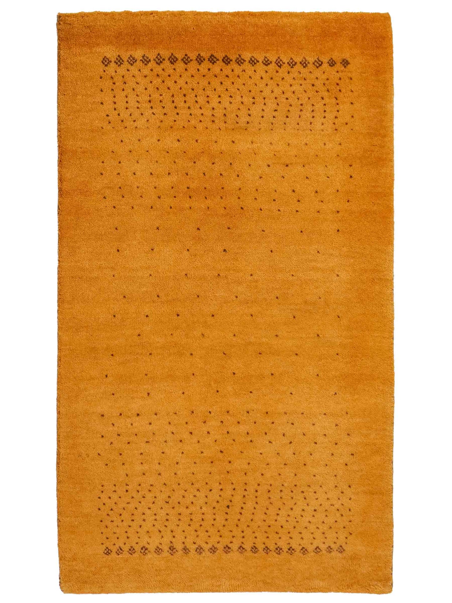 Handgeknüpfter Indo Loribaft Orientteppich von Khademi aus Wolle, gold. Geometrisches Nomaden-Design. Von Hand geknüpft in Indien. Größe: 93x63cm. Teppichnummer: KB4-1736. Verkauf durch Jupiter Intl.