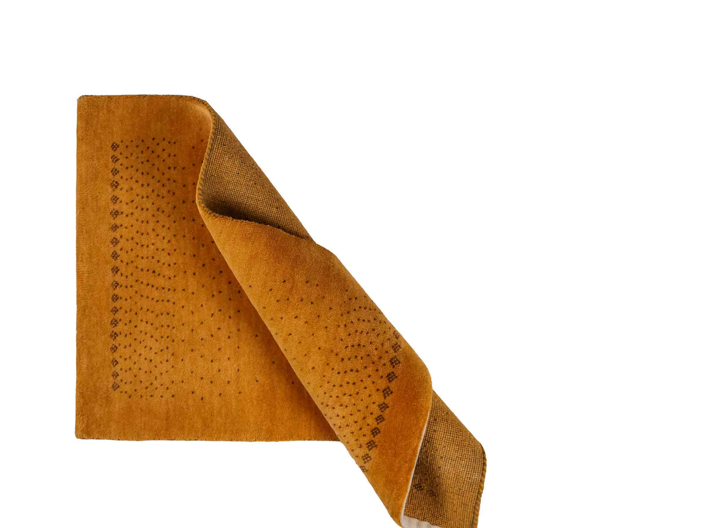 Handgeknüpfter Indo Loribaft Orientteppich von Khademi aus Wolle, gold. Geometrisches Nomaden-Design. Von Hand geknüpft in Indien. Größe: 93x63cm. Teppichnummer: KB4-1736. Verkauf durch Jupiter Intl.