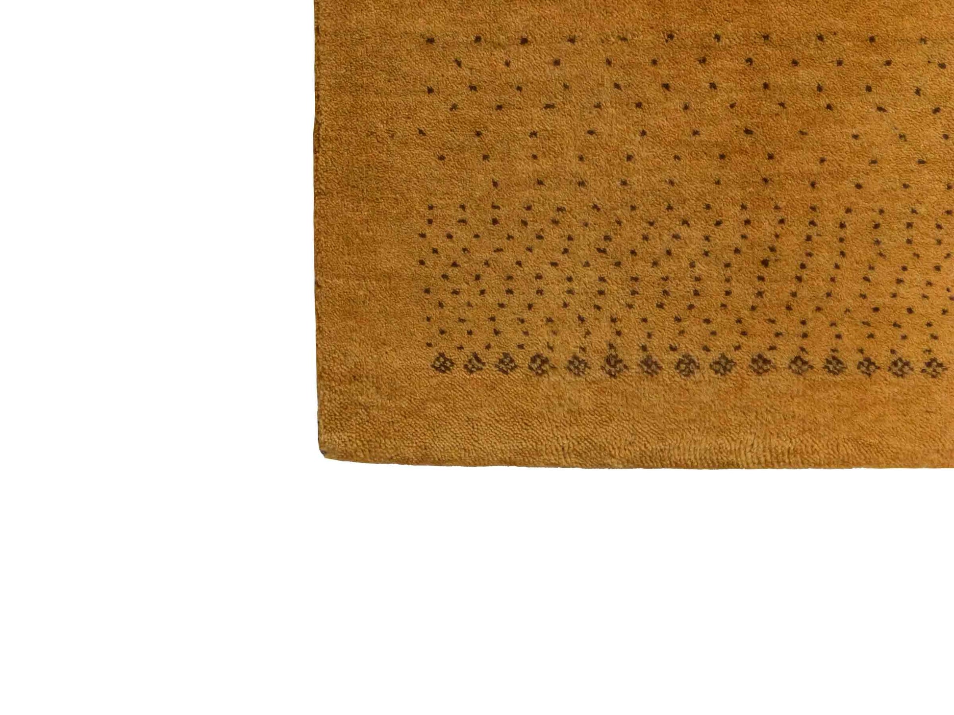 Handgeknüpfter Indo Loribaft Orientteppich von Khademi aus Wolle, gold. Geometrisches Nomaden-Design. Von Hand geknüpft in Indien. Größe: 93x63cm. Teppichnummer: KB4-1736. Verkauf durch Jupiter Intl.