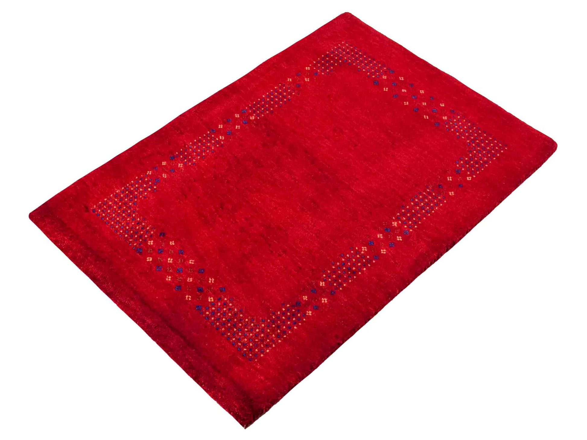 Handgeknüpfter Indo Loribaft Orientteppich von Khademi aus Wolle, rot. Geometrisches Nomaden-Design. Von Hand geknüpft in Indien. Größe: 93x63cm. Teppichnummer: KB4-1733. Verkauf durch Jupiter Intl.