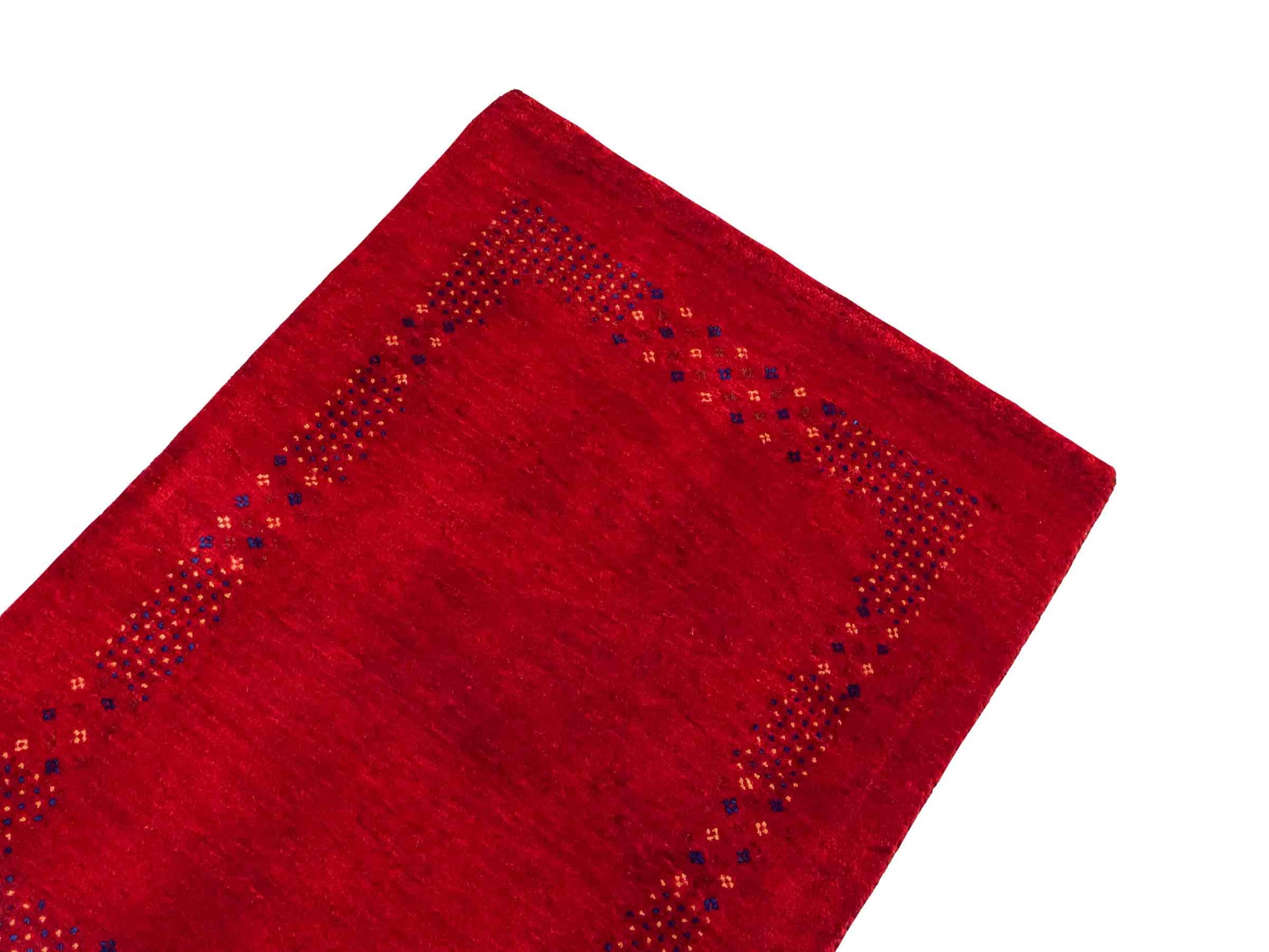 Handgeknüpfter Indo Loribaft Orientteppich von Khademi aus Wolle, rot. Geometrisches Nomaden-Design. Von Hand geknüpft in Indien. Größe: 93x63cm. Teppichnummer: KB4-1733. Verkauf durch Jupiter Intl.