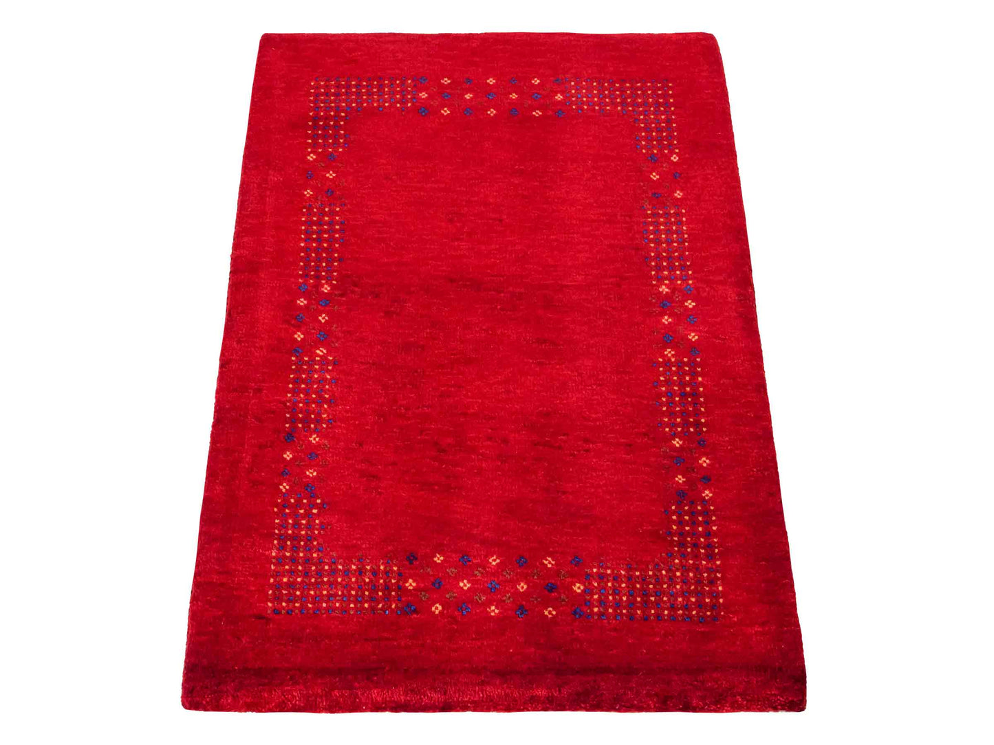 Handgeknüpfter Indo Loribaft Orientteppich von Khademi aus Wolle, rot. Geometrisches Nomaden-Design. Von Hand geknüpft in Indien. Größe: 93x63cm. Teppichnummer: KB4-1733. Verkauf durch Jupiter Intl.