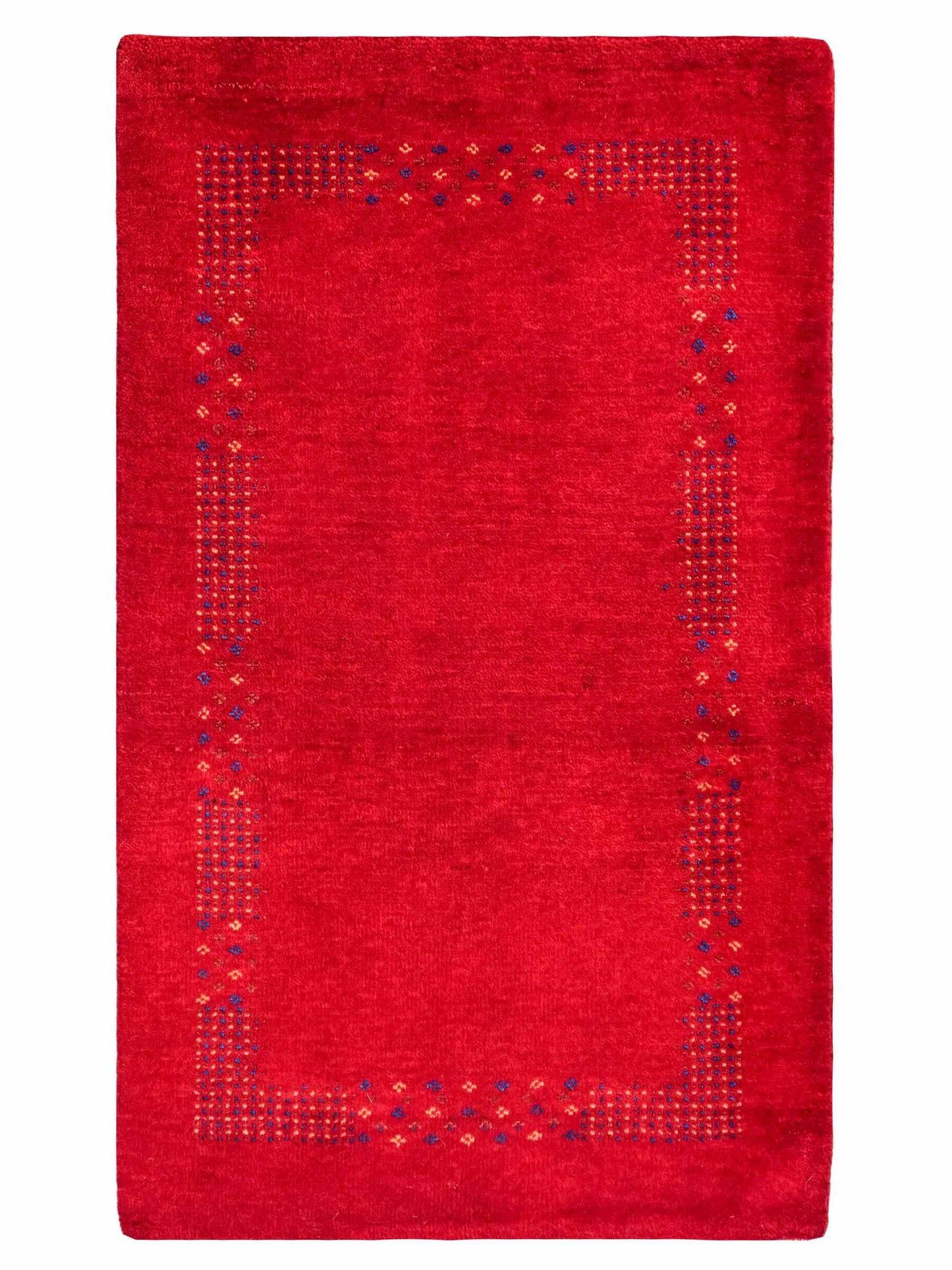 Handgeknüpfter Indo Loribaft Orientteppich von Khademi aus Wolle, rot. Geometrisches Nomaden-Design. Von Hand geknüpft in Indien. Größe: 93x63cm. Teppichnummer: KB4-1767. Verkauf durch Jupiter Intl.