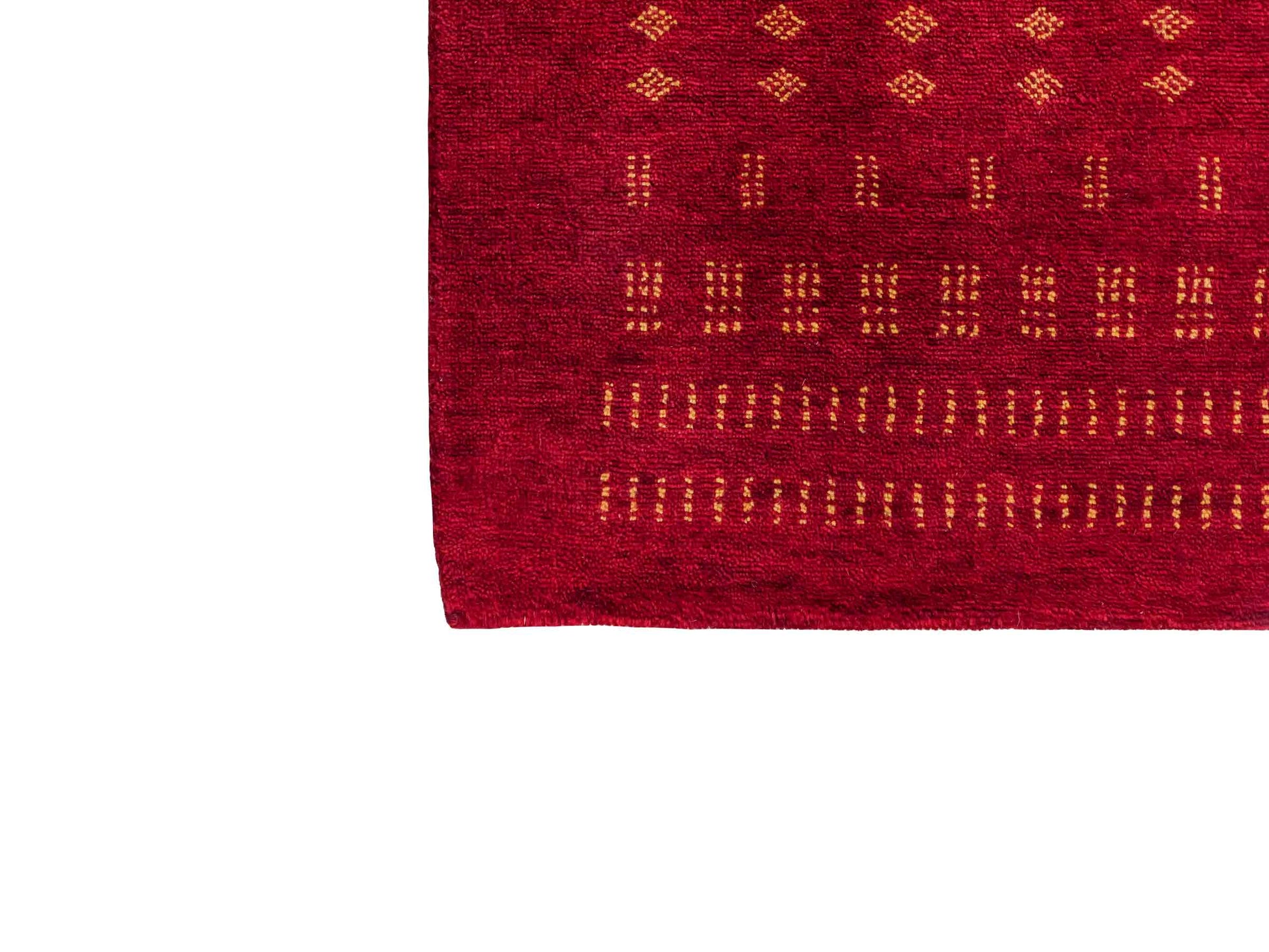 Handgeknüpfter Indo Loribaft Orientteppich von Khademi aus Wolle, rot. Geometrisches Nomaden-Design. Von Hand geknüpft in Indien. Größe: 93x65cm. Teppichnummer: KB4-1723. Verkauf durch Jupiter Intl.