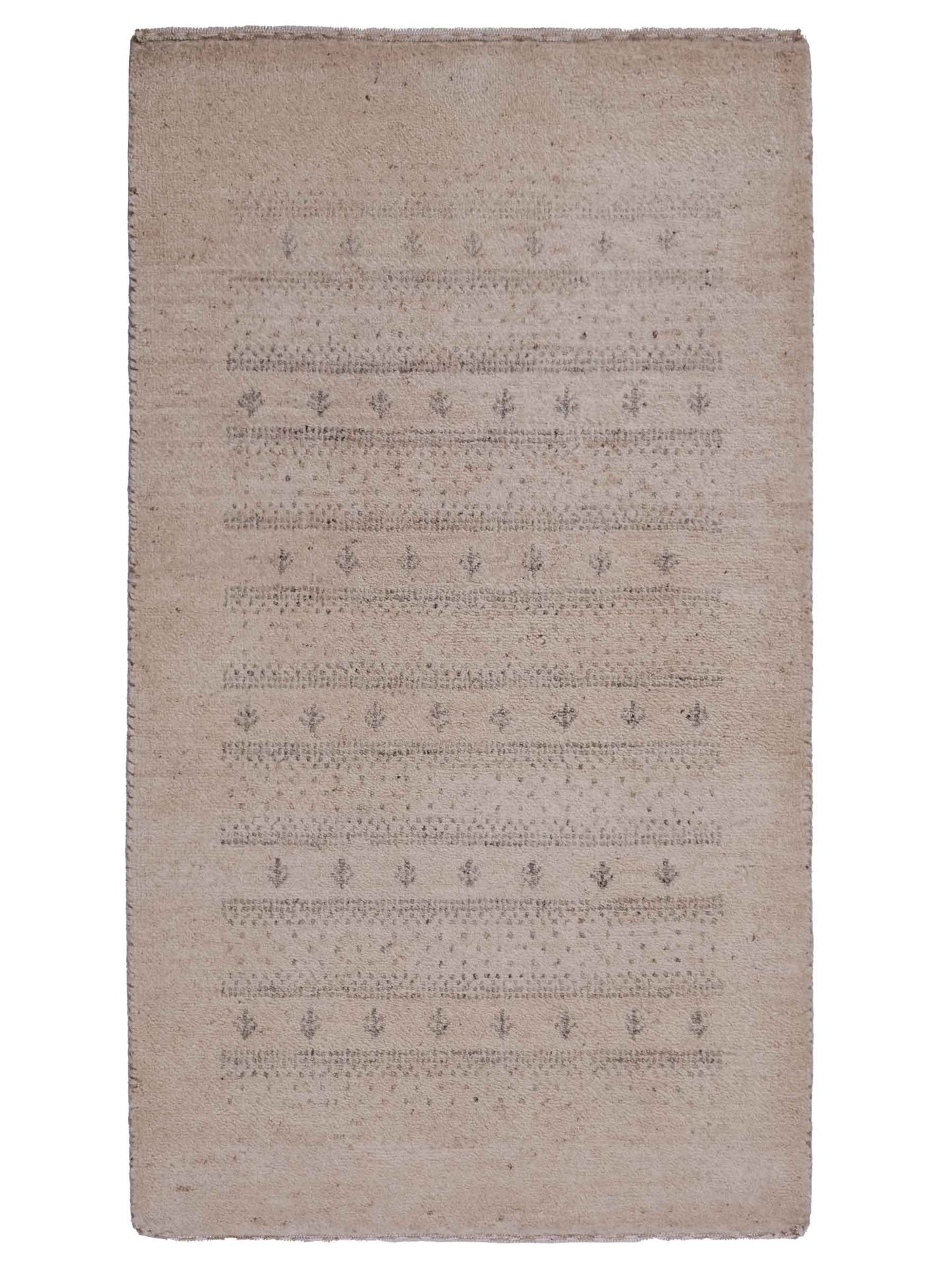 Handgeknüpfter Indo Loribaft Orientteppich von Khademi aus Wolle, cremeweiß. Geometrisches Nomaden-Design. Von Hand geknüpft in Indien. Größe: 94x61cm. Teppichnummer: KB4-1726. Verkauf durch Jupiter Intl.