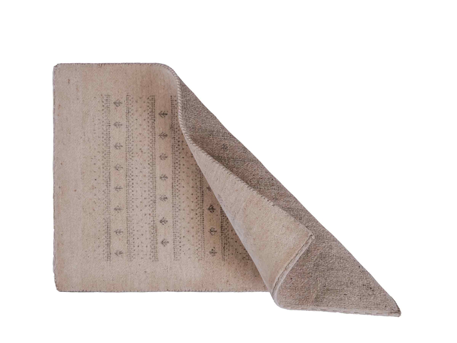 Handgeknüpfter Indo Loribaft Orientteppich von Khademi aus Wolle, cremeweiß. Geometrisches Nomaden-Design. Von Hand geknüpft in Indien. Größe: 94x61cm. Teppichnummer: KB4-1726. Verkauf durch Jupiter Intl.