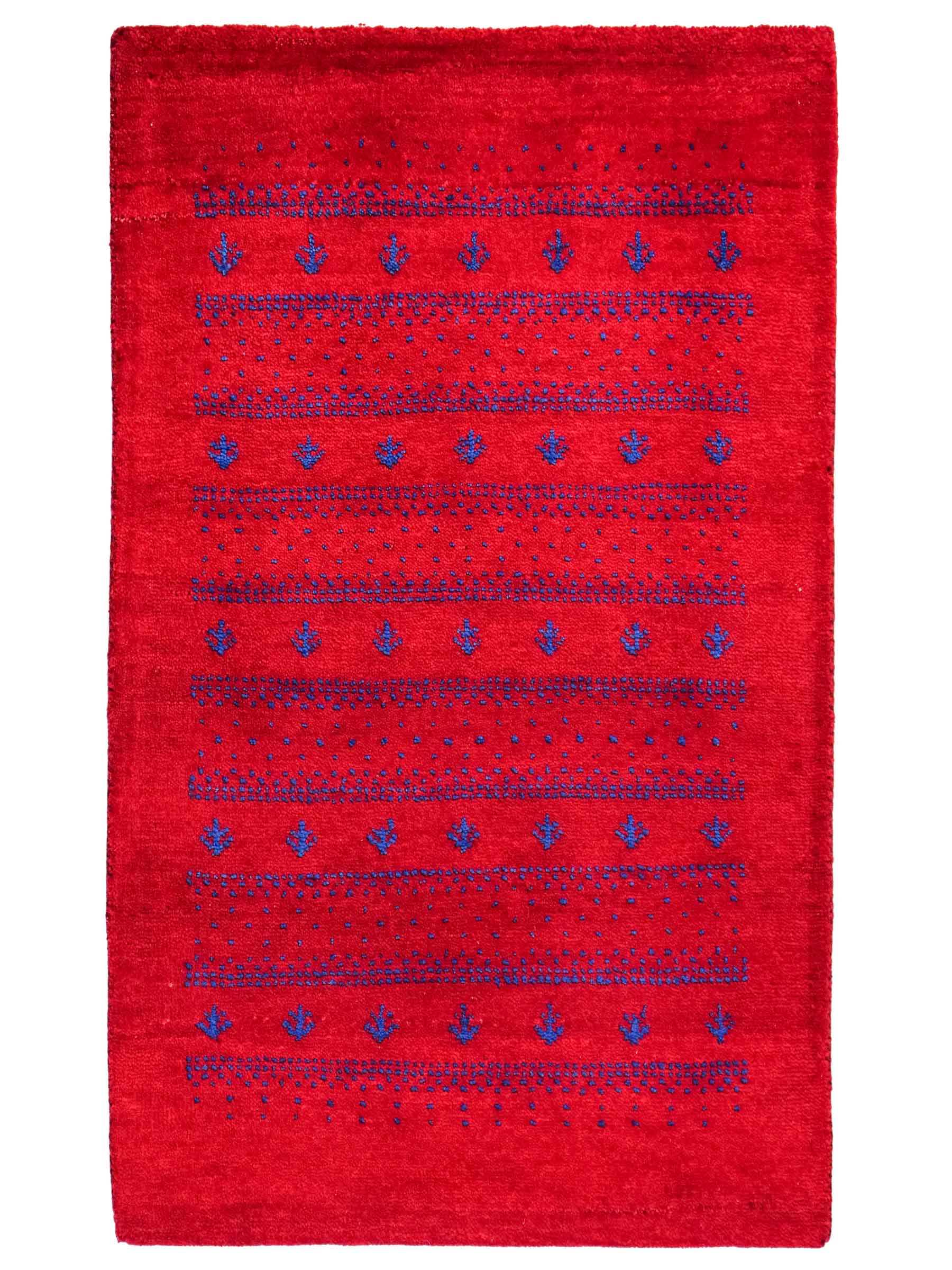 Handgeknüpfter Indo Loribaft Orientteppich von Khademi aus Wolle, rot. Geometrisches Nomaden-Design. Von Hand geknüpft in Indien. Größe: 94x63cm. Teppichnummer: KB4-1732. Verkauf durch Jupiter Intl.