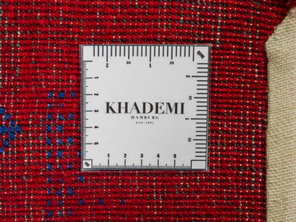 Handgeknüpfter Indo Loribaft Orientteppich von Khademi aus Wolle, rot. Geometrisches Nomaden-Design. Von Hand geknüpft in Indien. Größe: 94x63cm. Teppichnummer: KB4-1732. Verkauf durch Jupiter Intl.