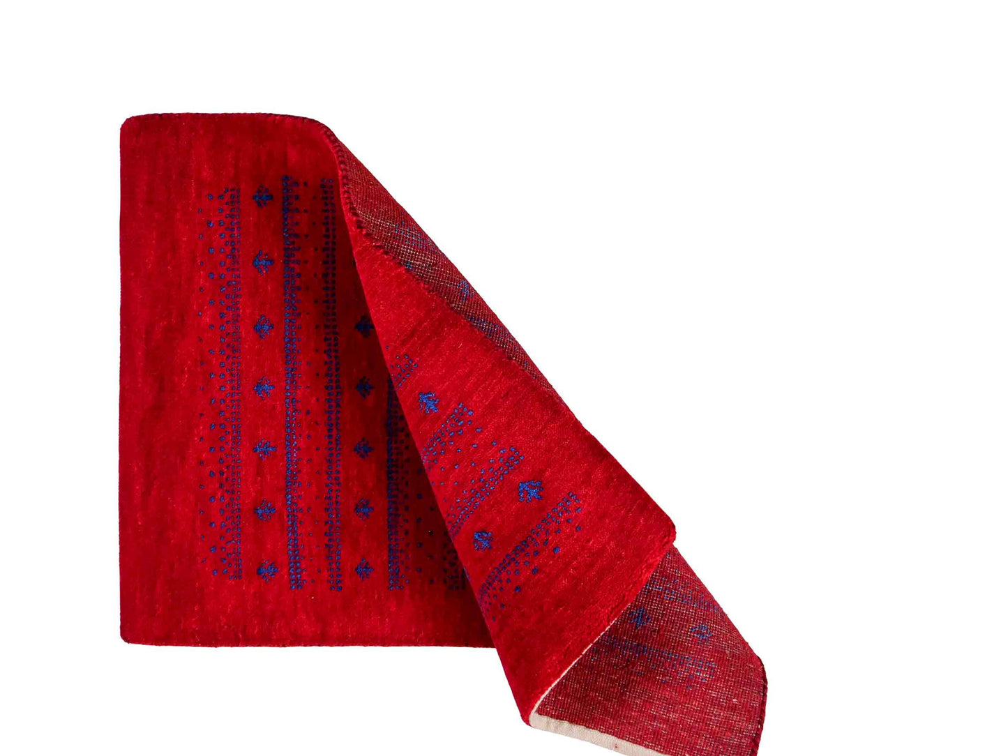 Handgeknüpfter Indo Loribaft Orientteppich von Khademi aus Wolle, rot. Geometrisches Nomaden-Design. Von Hand geknüpft in Indien. Größe: 94x64cm. Teppichnummer: KB4-1718. Verkauf durch Jupiter Intl.