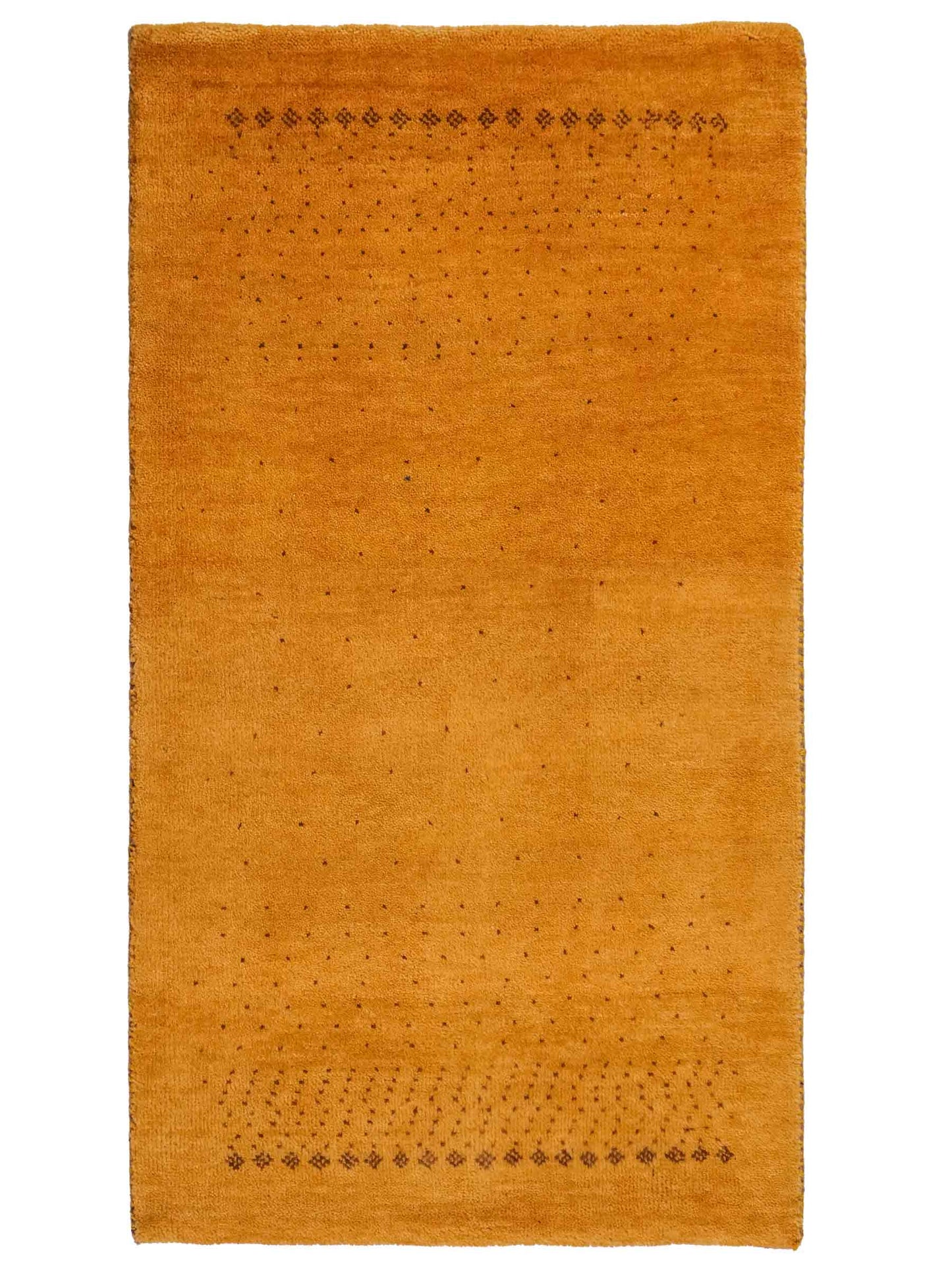 Handgeknüpfter Indo Loribaft Orientteppich von Khademi aus Wolle, gold. Geometrisches Nomaden-Design. Von Hand geknüpft in Indien. Größe: 95x57cm. Teppichnummer: KB4-1749. Verkauf durch Jupiter Intl.