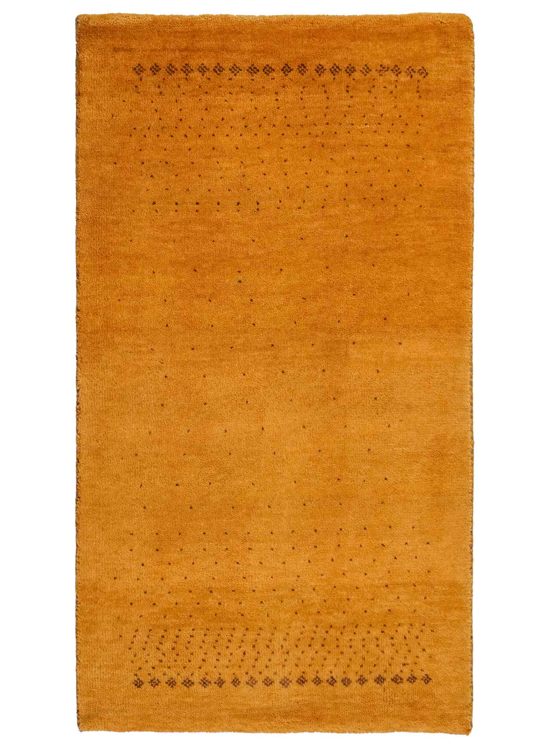 Handgeknüpfter Indo Loribaft Orientteppich von Khademi aus Wolle, gold. Geometrisches Nomaden-Design. Von Hand geknüpft in Indien. Größe: 95x57cm. Teppichnummer: KB4-1749. Verkauf durch Jupiter Intl.