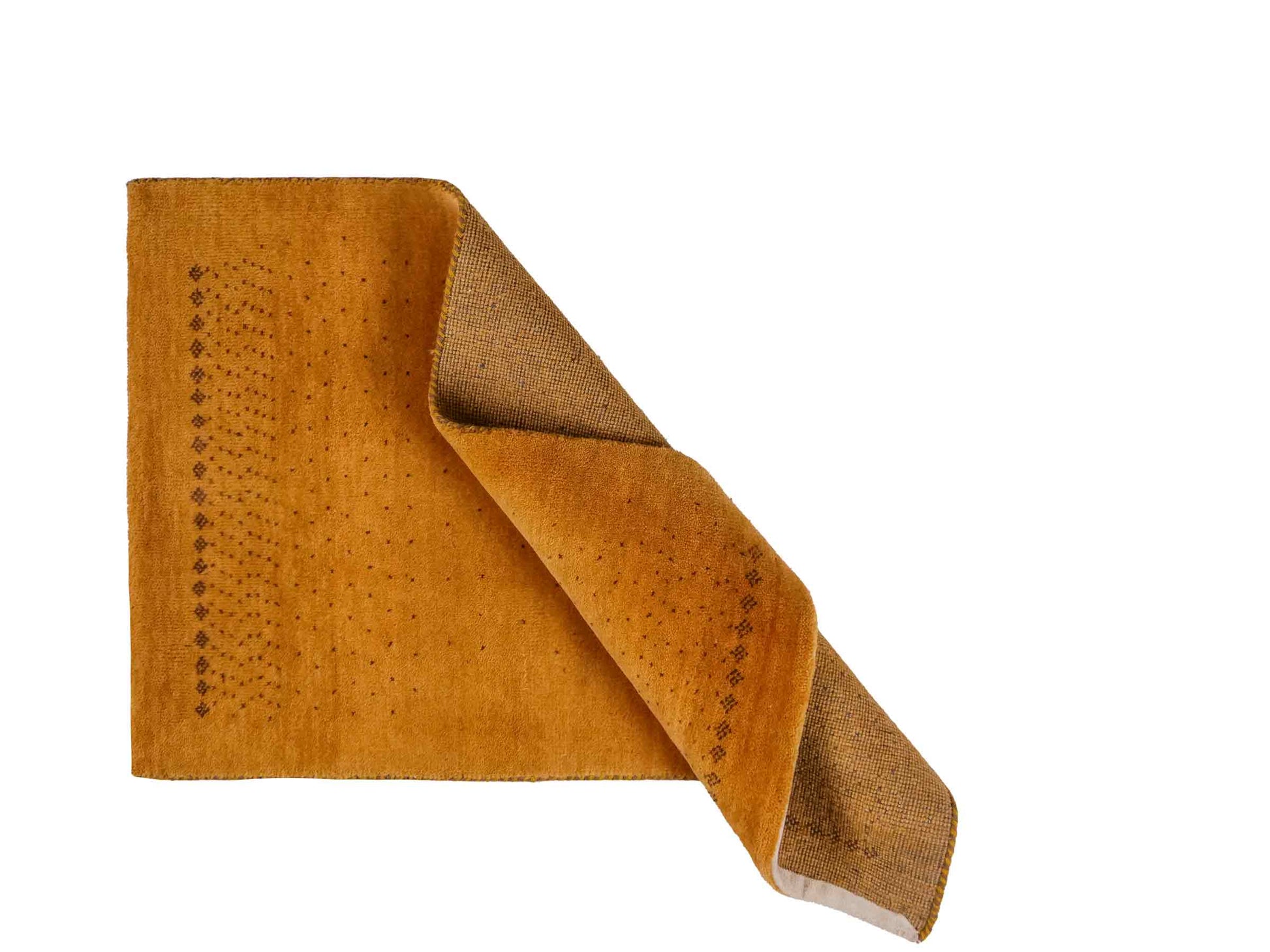 Handgeknüpfter Indo Loribaft Orientteppich von Khademi aus Wolle, gold. Geometrisches Nomaden-Design. Von Hand geknüpft in Indien. Größe: 95x57cm. Teppichnummer: KB4-1749. Verkauf durch Jupiter Intl.