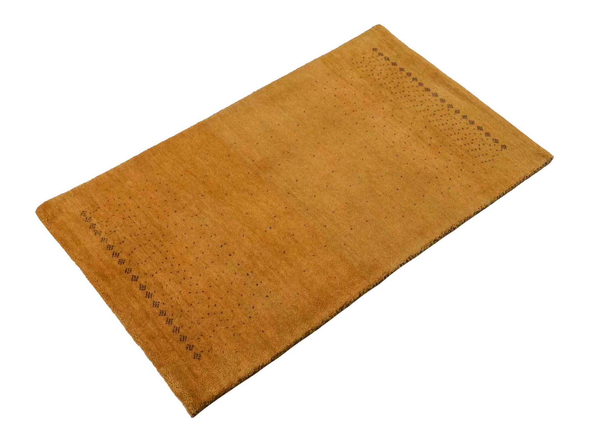 Handgeknüpfter Indo Loribaft Orientteppich von Khademi aus Wolle, gold. Geometrisches Nomaden-Design. Von Hand geknüpft in Indien. Größe: 95x57cm. Teppichnummer: KB4-1749. Verkauf durch Jupiter Intl.