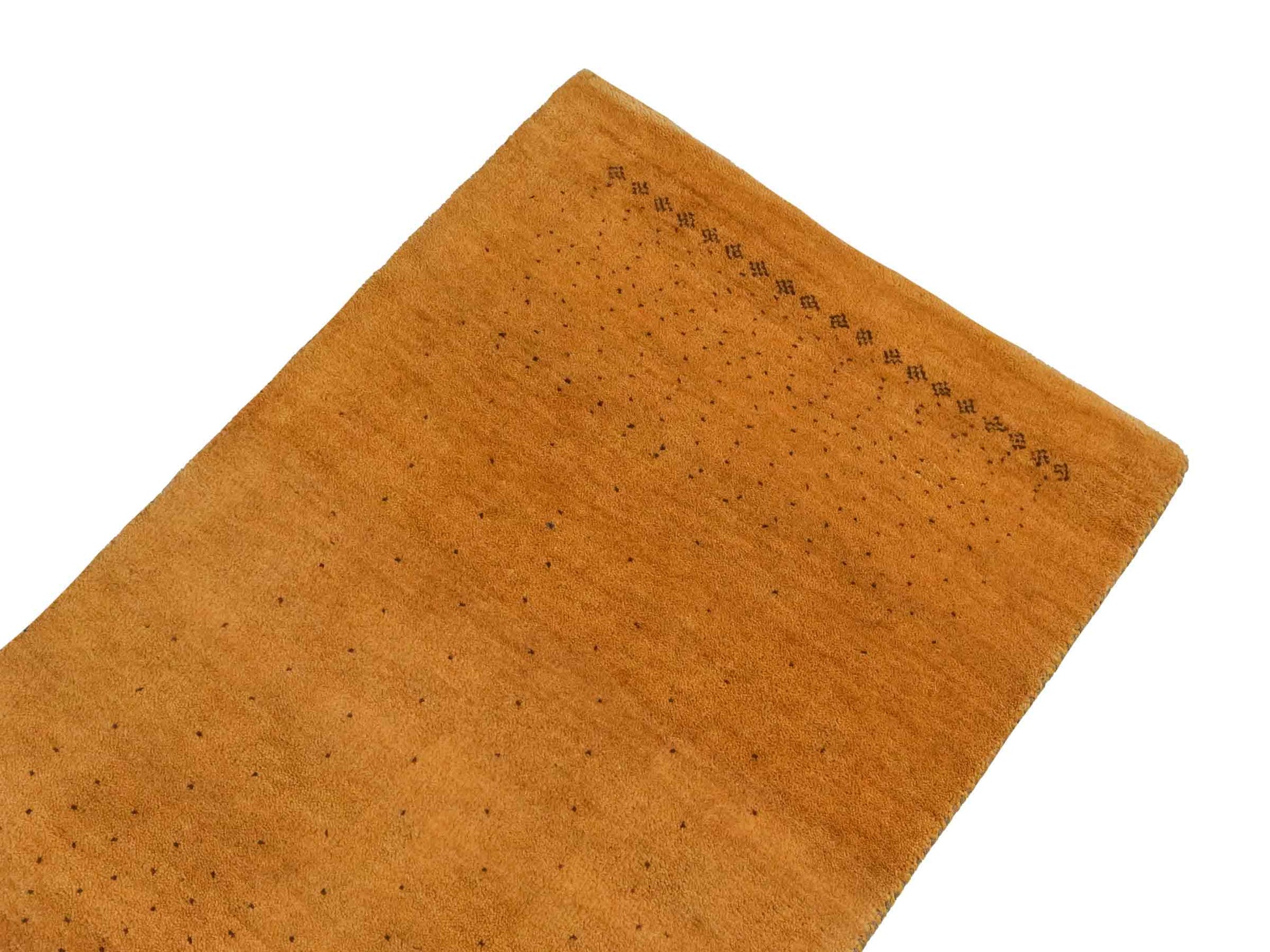 Handgeknüpfter Indo Loribaft Orientteppich von Khademi aus Wolle, gold. Geometrisches Nomaden-Design. Von Hand geknüpft in Indien. Größe: 95x57cm. Teppichnummer: KB4-1749. Verkauf durch Jupiter Intl.