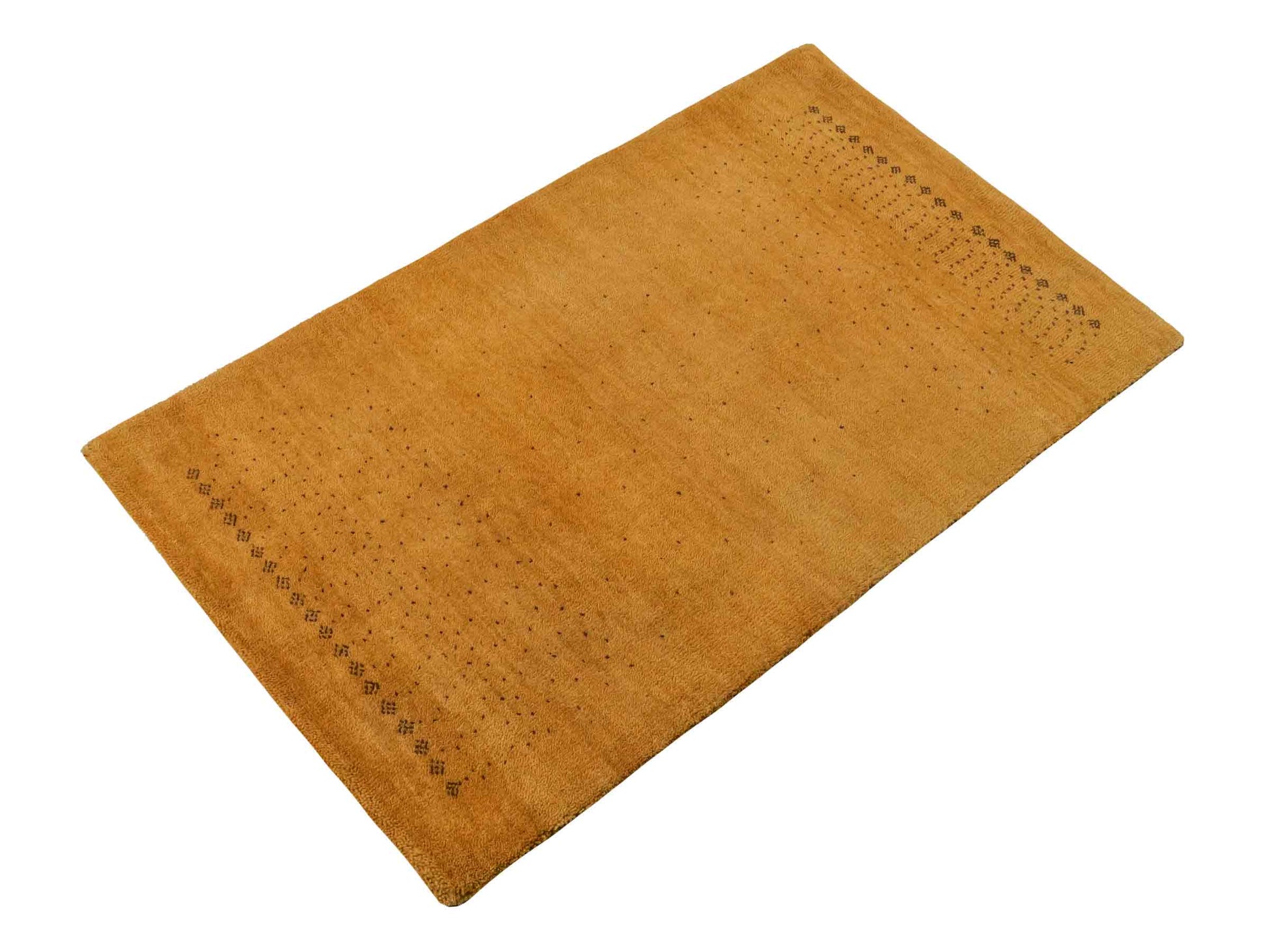 Handgeknüpfter Indo Loribaft Orientteppich von Khademi aus Wolle, gold. Geometrisches Nomaden-Design. Von Hand geknüpft in Indien. Größe: 95x60cm. Teppichnummer: KB4-1761. Verkauf durch Jupiter Intl.