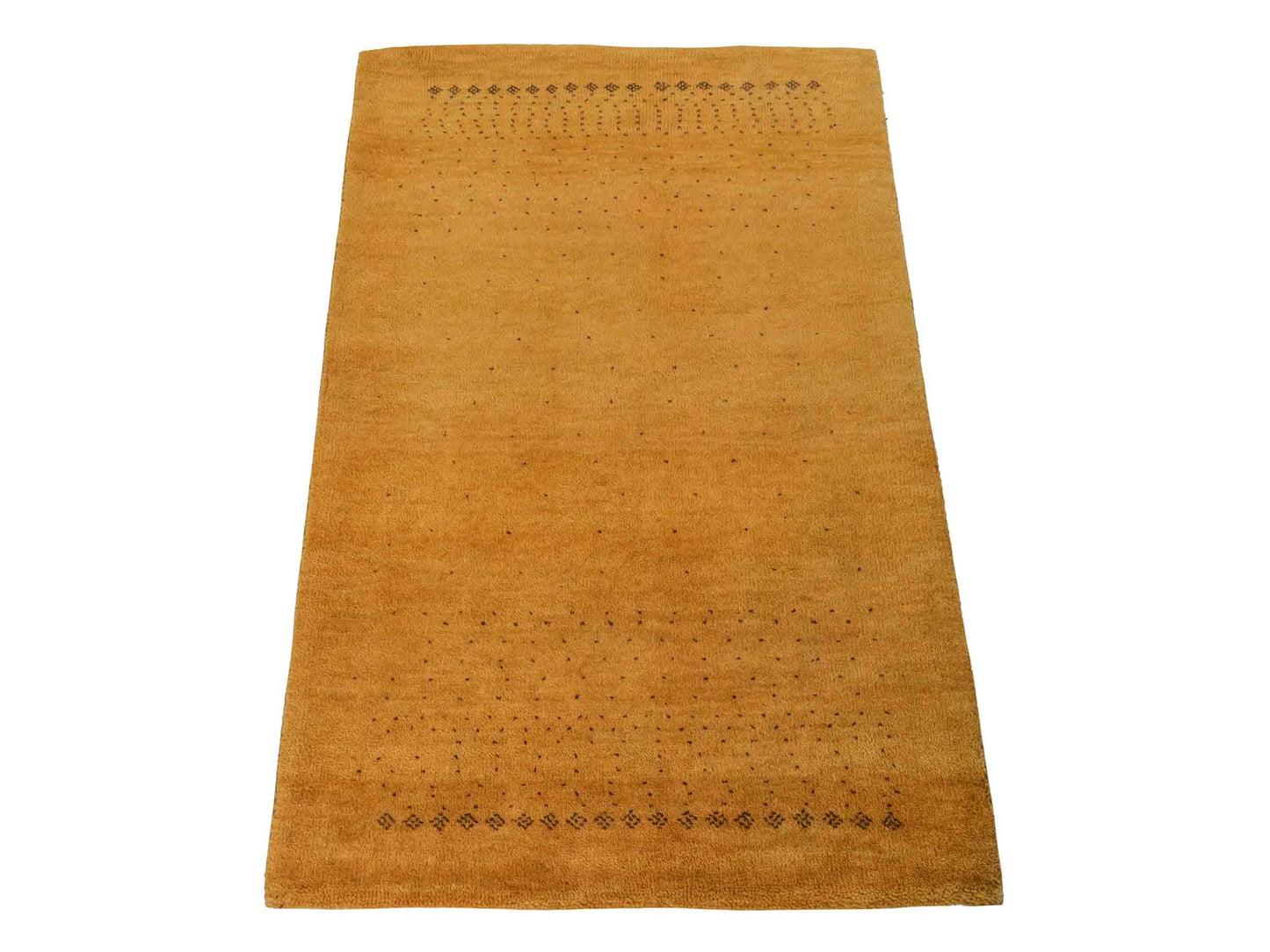 Handgeknüpfter Indo Loribaft Orientteppich von Khademi aus Wolle, gold. Geometrisches Nomaden-Design. Von Hand geknüpft in Indien. Größe: 95x60cm. Teppichnummer: KB4-1761. Verkauf durch Jupiter Intl.