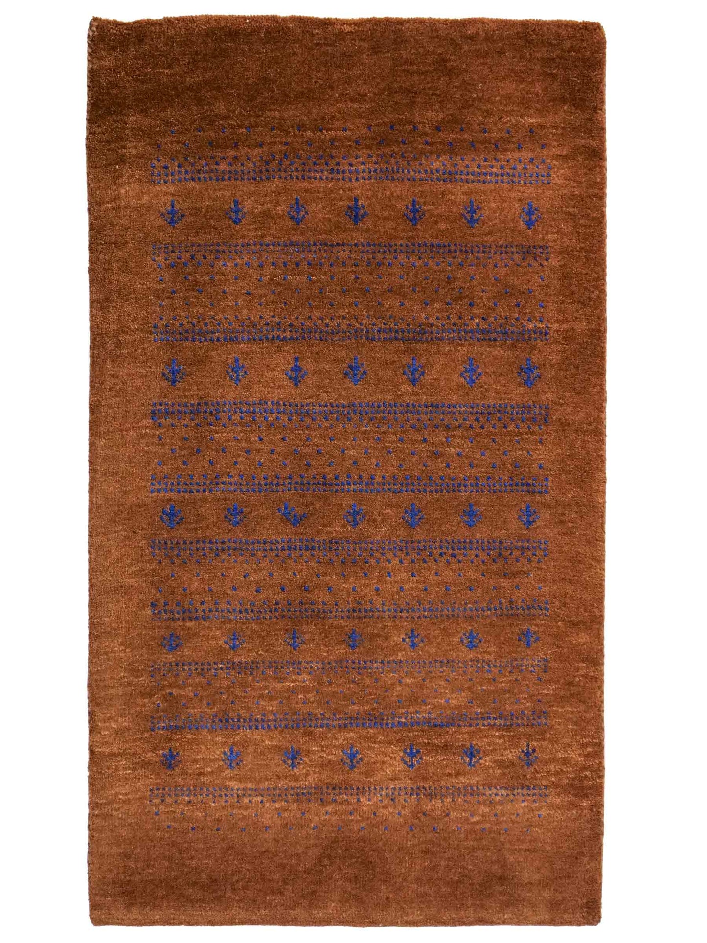 Handgeknüpfter Indo Loribaft Orientteppich von Khademi aus Wolle, braun. Geometrisches Nomaden-Design. Von Hand geknüpft in Indien. Größe: 95x62cm. Teppichnummer: KB4-1745. Verkauf durch Jupiter Intl.