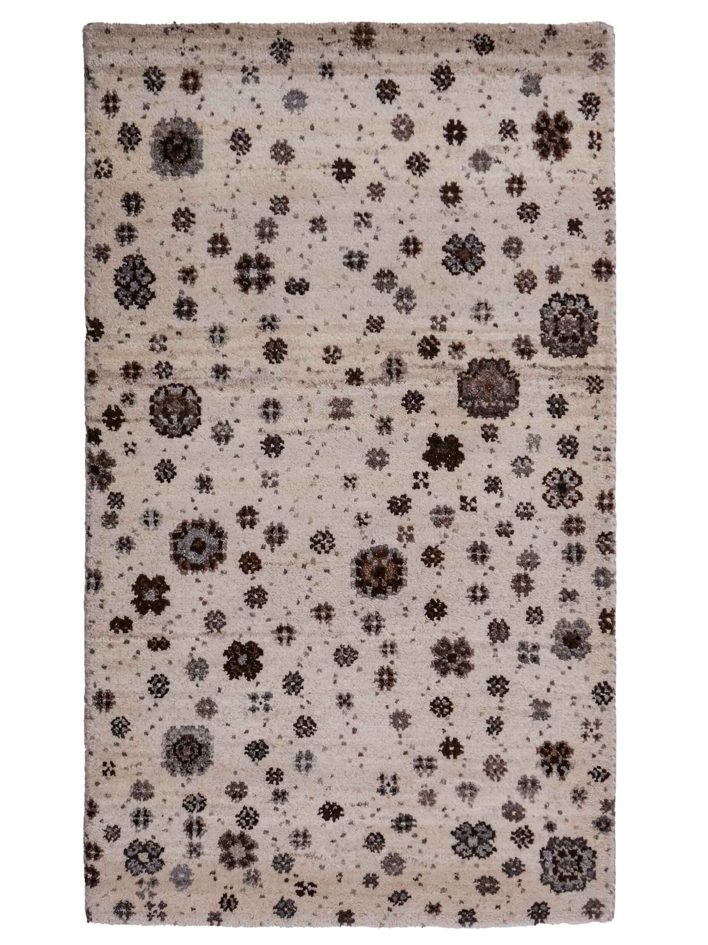 Handgeknüpfter Indo Loribaft Orientteppich von Khademi aus Wolle, cremeweiß. Florales Nomaden-Design. Von Hand geknüpft in Indien. Größe: 95x62cm. Teppichnummer: KB4-1727. Verkauf durch Jupiter Intl.