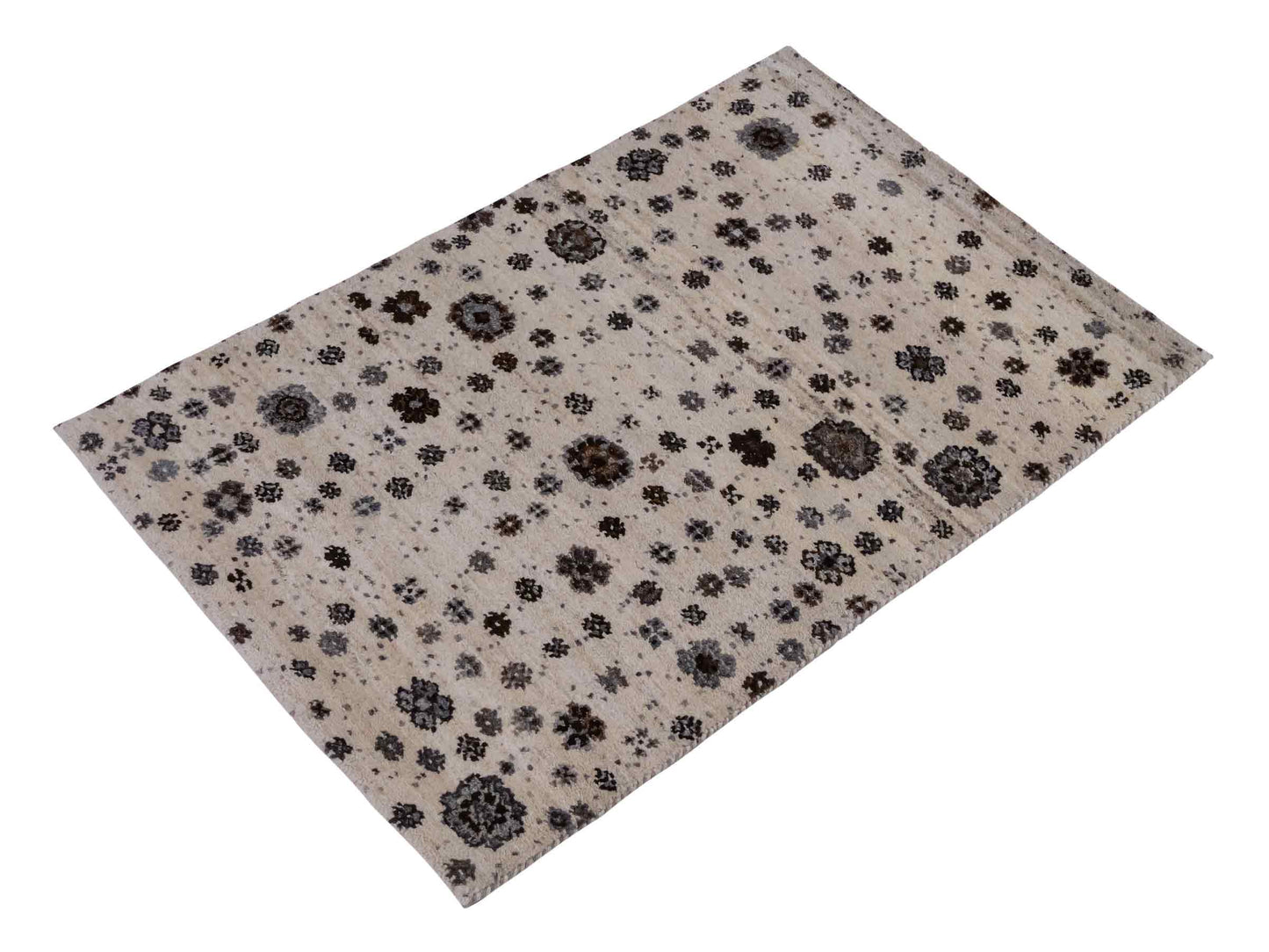 Handgeknüpfter Indo Loribaft Orientteppich von Khademi aus Wolle, cremeweiß. Florales Nomaden-Design. Von Hand geknüpft in Indien. Größe: 95x62cm. Teppichnummer: KB4-1727. Verkauf durch Jupiter Intl.