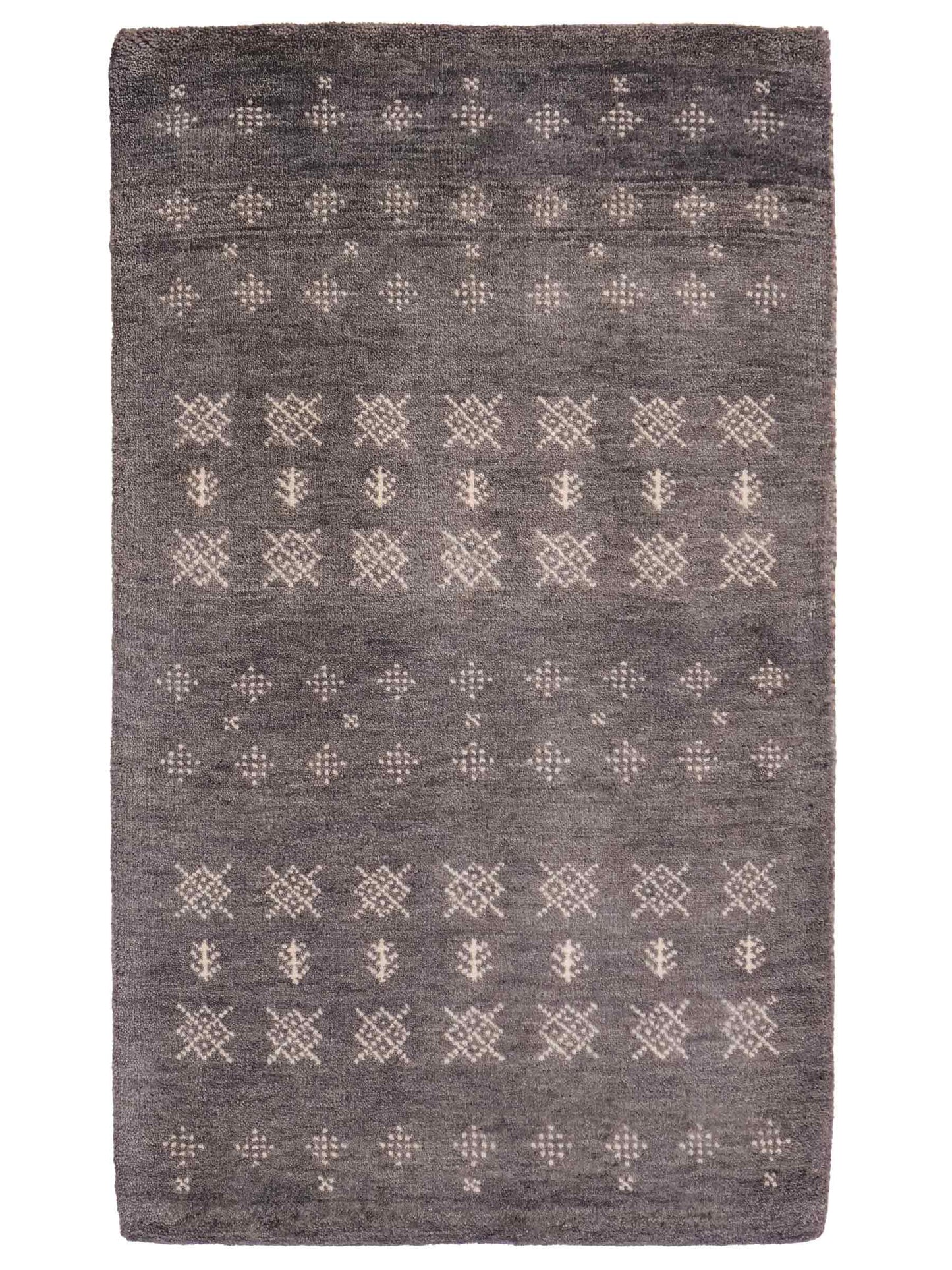 Handgeknüpfter Indo Loribaft Orientteppich von Khademi aus Wolle, grau. Geometrisches Nomaden-Design. Von Hand geknüpft in Indien. Größe: 96x61cm. Teppichnummer: KB4-1754. Verkauf durch Jupiter Intl.