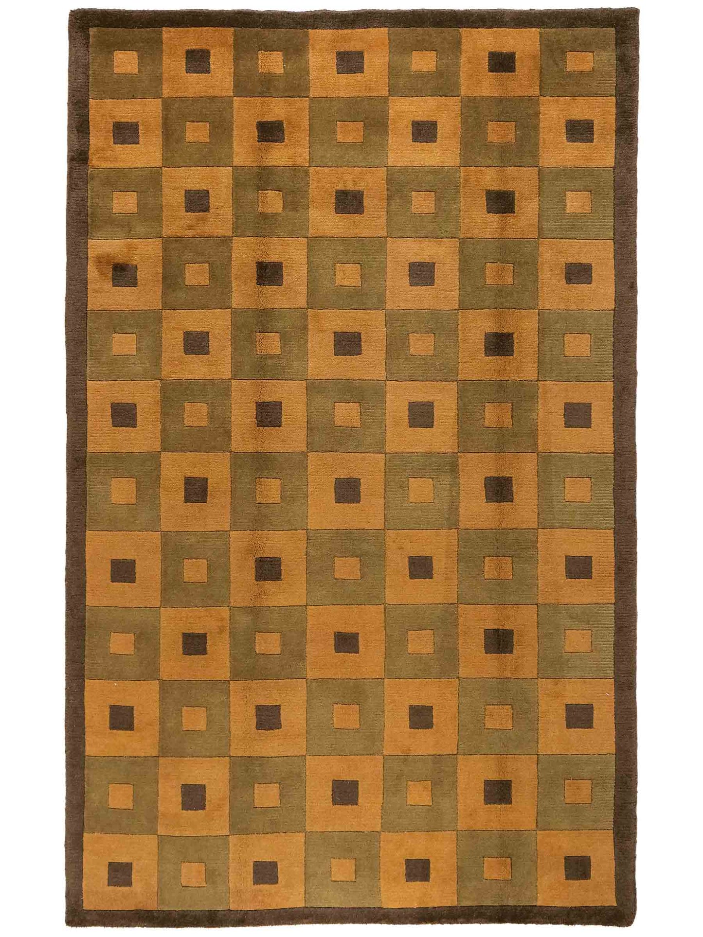 Handgeknüpfter Indo Nepal Orientteppich aus Wolle von Khademi. Größe: 245 x 155 cm. Farbe: Grün, beige. Verkauf durch JUPITER Intl.