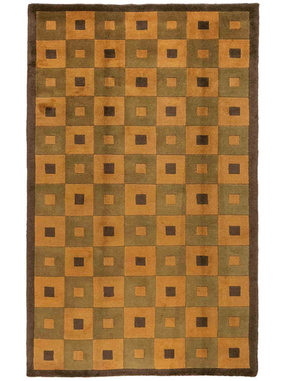 Handgeknüpfter Indo Nepal Orientteppich aus Wolle von Khademi. Größe: 245 x 155 cm. Farbe: Grün, beige. Verkauf durch JUPITER Intl.