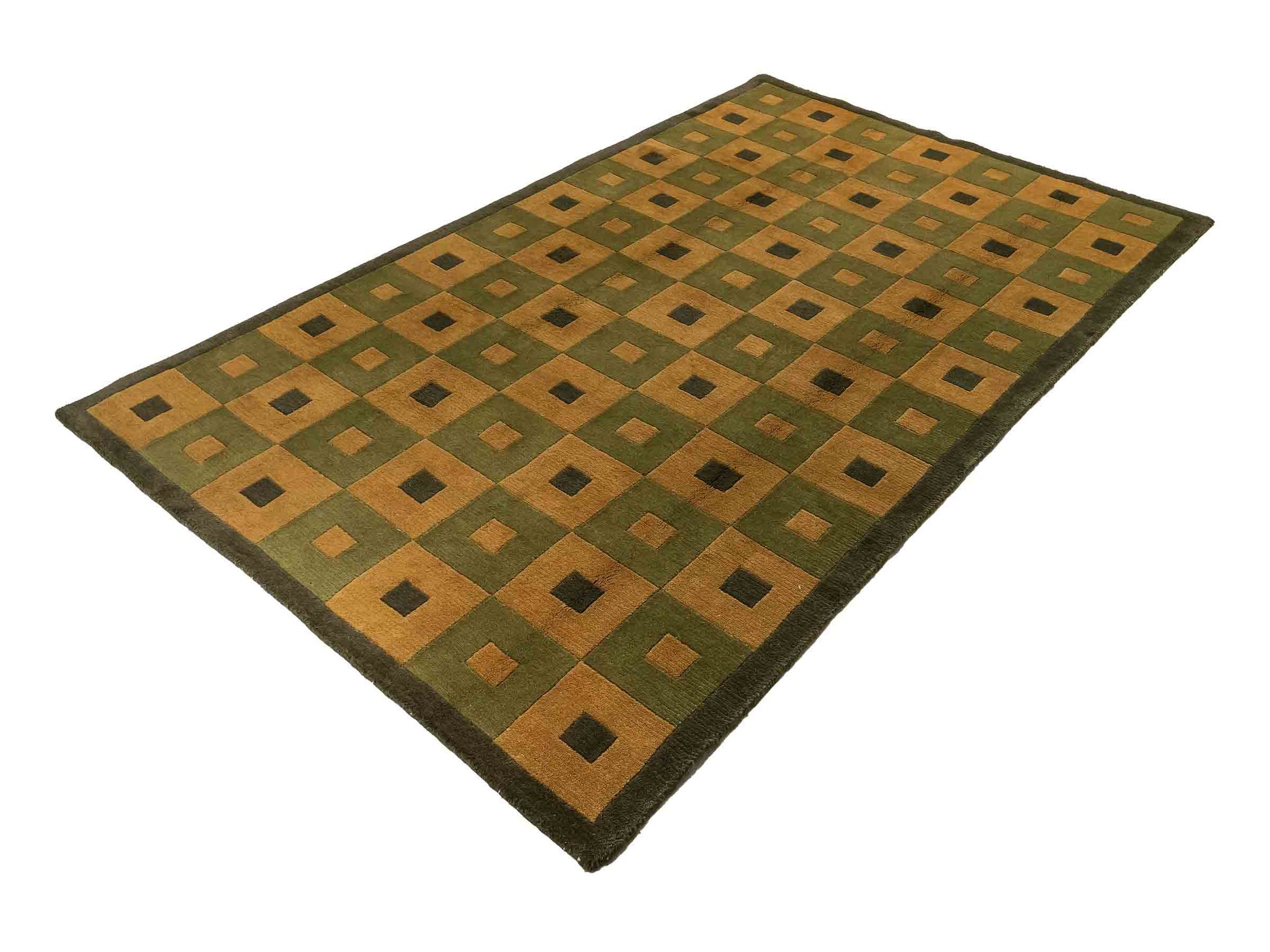 Handgeknüpfter Indo Nepal Orientteppich aus Wolle von Khademi. Größe: 245 x 155 cm. Farbe: Grün, beige. Verkauf durch JUPITER Intl.