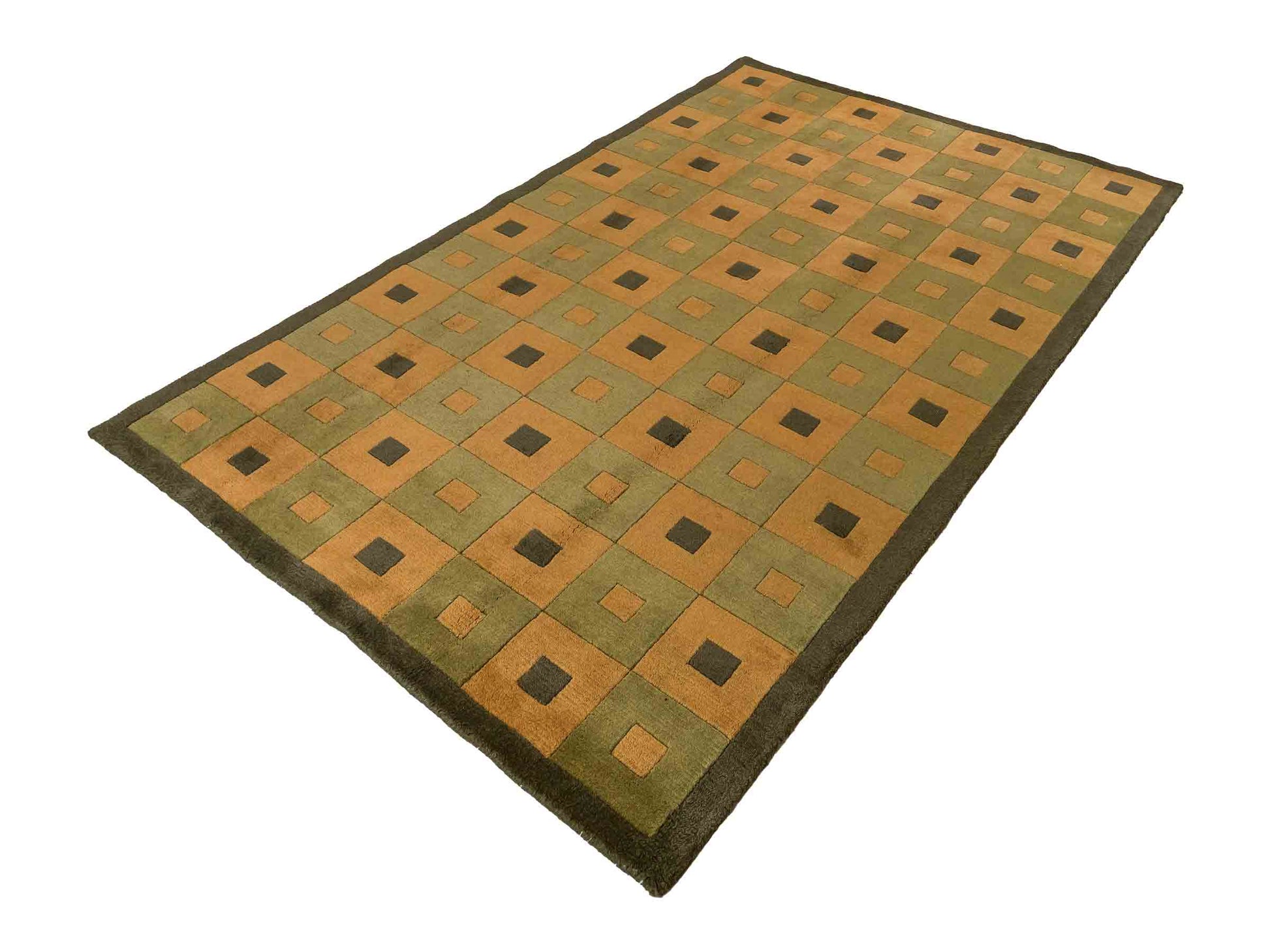 Handgeknüpfter Indo Nepal Orientteppich aus Wolle von Khademi. Größe: 245 x 155 cm. Farbe: Grün, beige. Verkauf durch JUPITER Intl.
