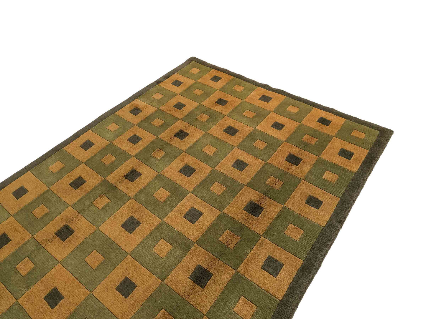 Handgeknüpfter Indo Nepal Orientteppich aus Wolle von Khademi. Größe: 245 x 155 cm. Farbe: Grün, beige. Verkauf durch JUPITER Intl.