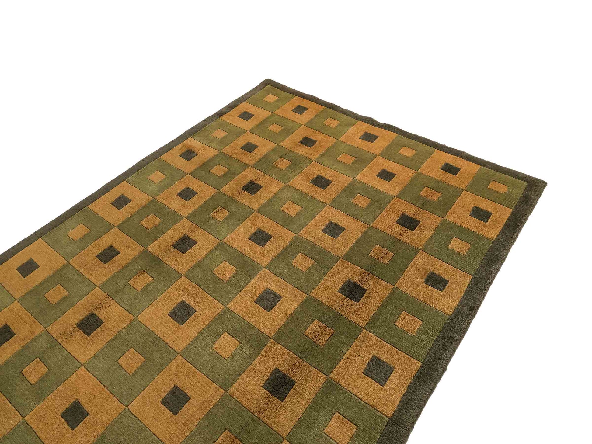 Handgeknüpfter Indo Nepal Orientteppich aus Wolle von Khademi. Größe: 245 x 155 cm. Farbe: Grün, beige. Verkauf durch JUPITER Intl.