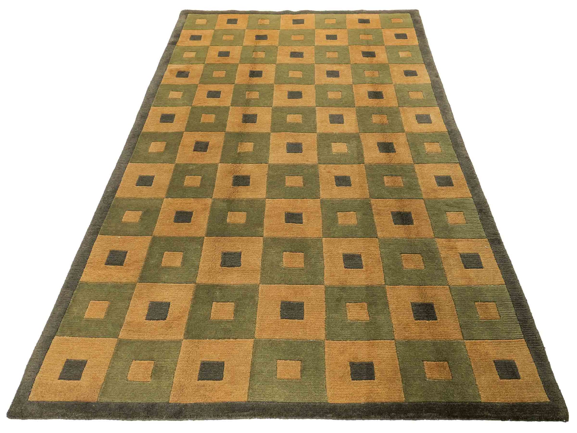 Handgeknüpfter Indo Nepal Orientteppich aus Wolle von Khademi. Größe: 245 x 155 cm. Farbe: Grün, beige. Verkauf durch JUPITER Intl.