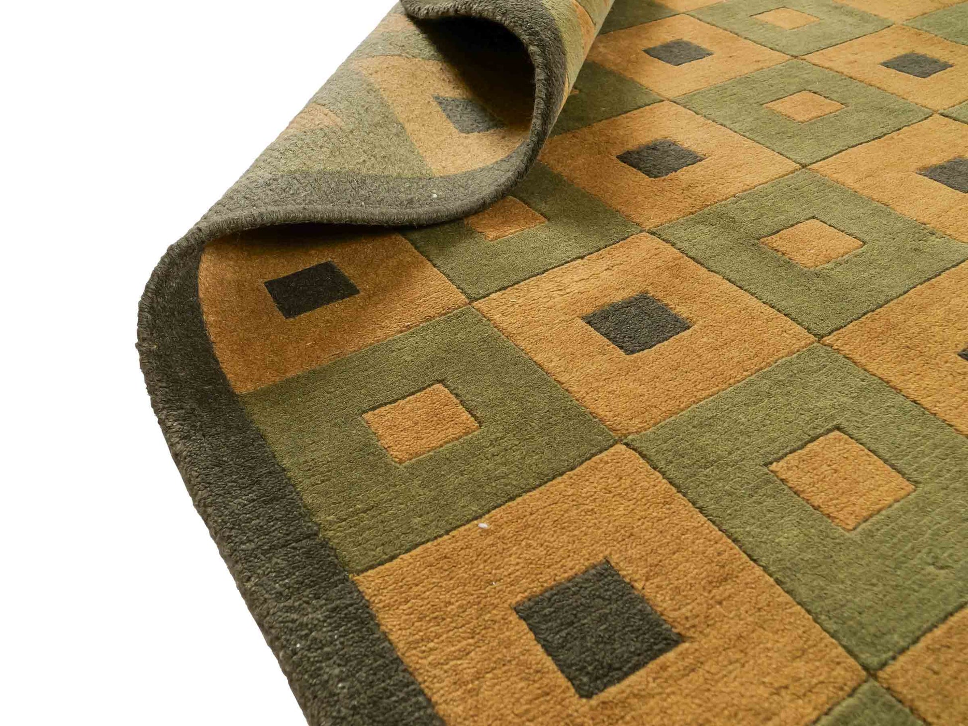 Handgeknüpfter Indo Nepal Orientteppich aus Wolle von Khademi. Größe: 245 x 155 cm. Farbe: Grün, beige. Verkauf durch JUPITER Intl.