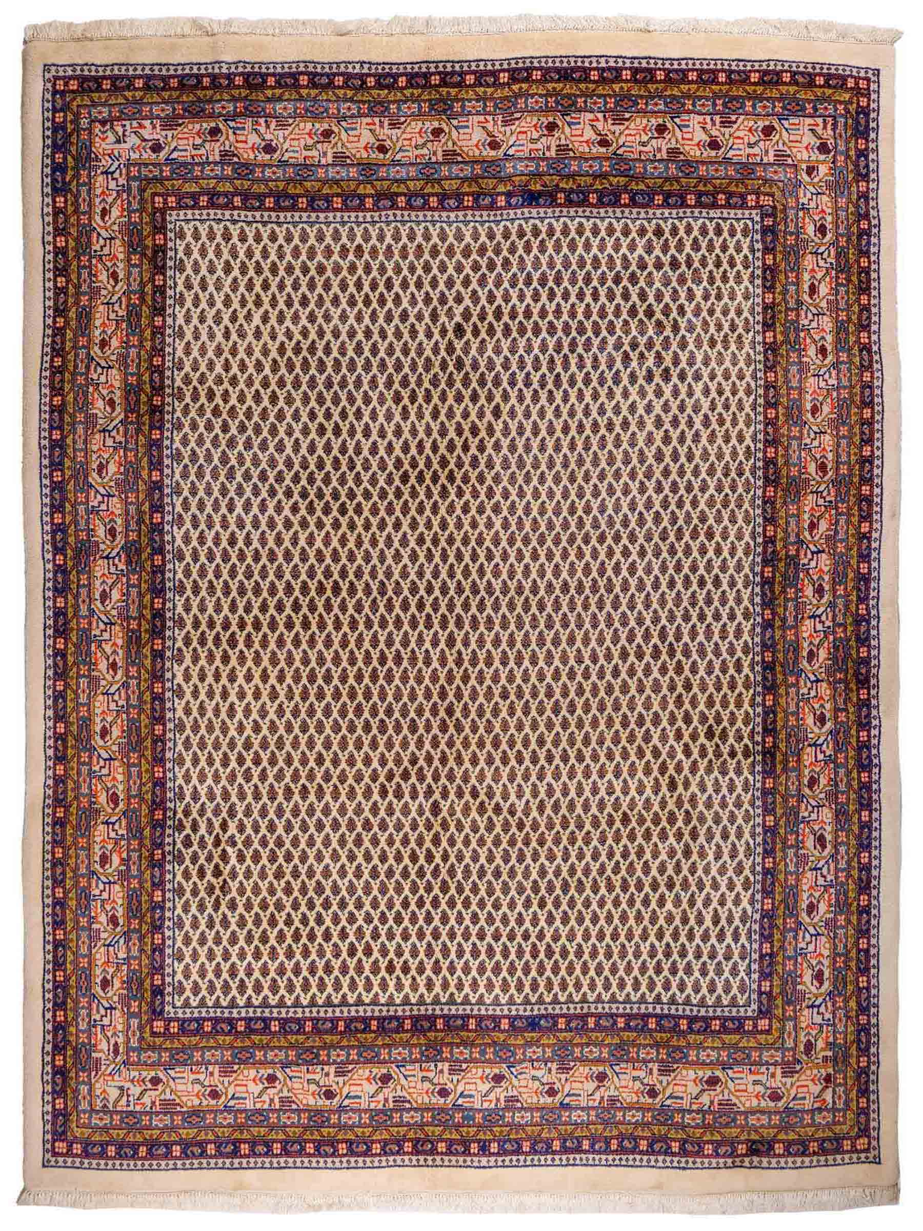 Feiner, handgeknüpfter indischer Sarough Mir Wollteppich von Khademi. Größe: 252 x 204 cm. Farbe: Cremeweiß. Verkauf durch JUPITER Intl.