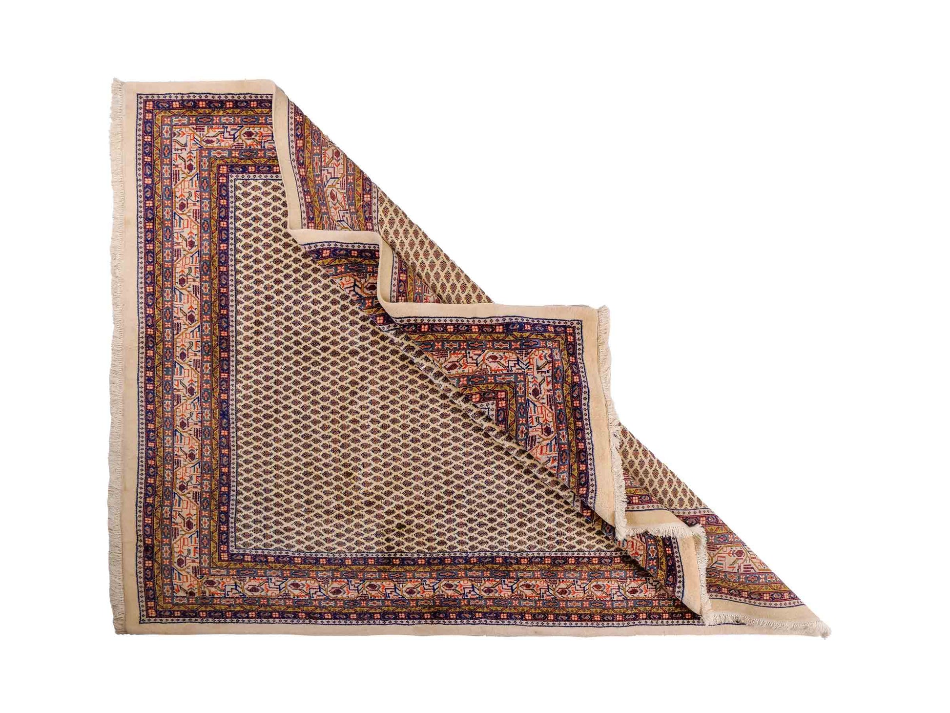Feiner, handgeknüpfter indischer Sarough Mir Wollteppich von Khademi. Größe: 252 x 204 cm. Farbe: Cremeweiß. Verkauf durch JUPITER Intl.