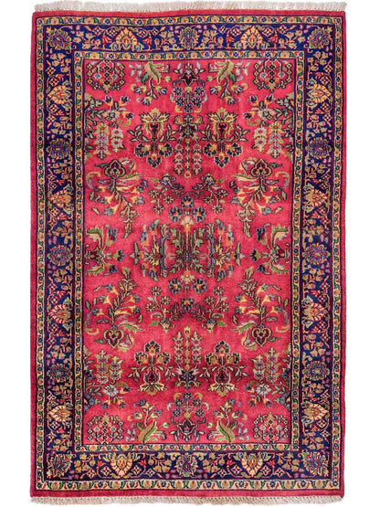 Handgeknüpfter, indischer Orientteppich mit Sarough Design von Khademi aus Wolle, rot. 172x116 cm. Verkauf durch Jupiter Intl.