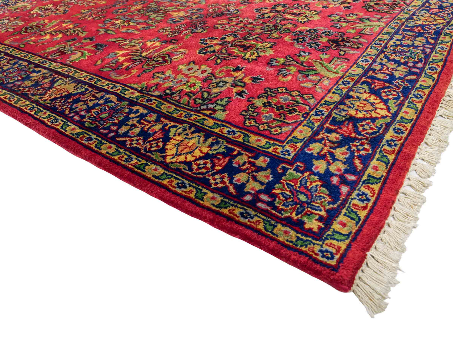 Handgeknüpfter, indischer Orientteppich mit Sarough Design von Khademi aus Wolle, rot. 172x116 cm. Verkauf durch Jupiter Intl.