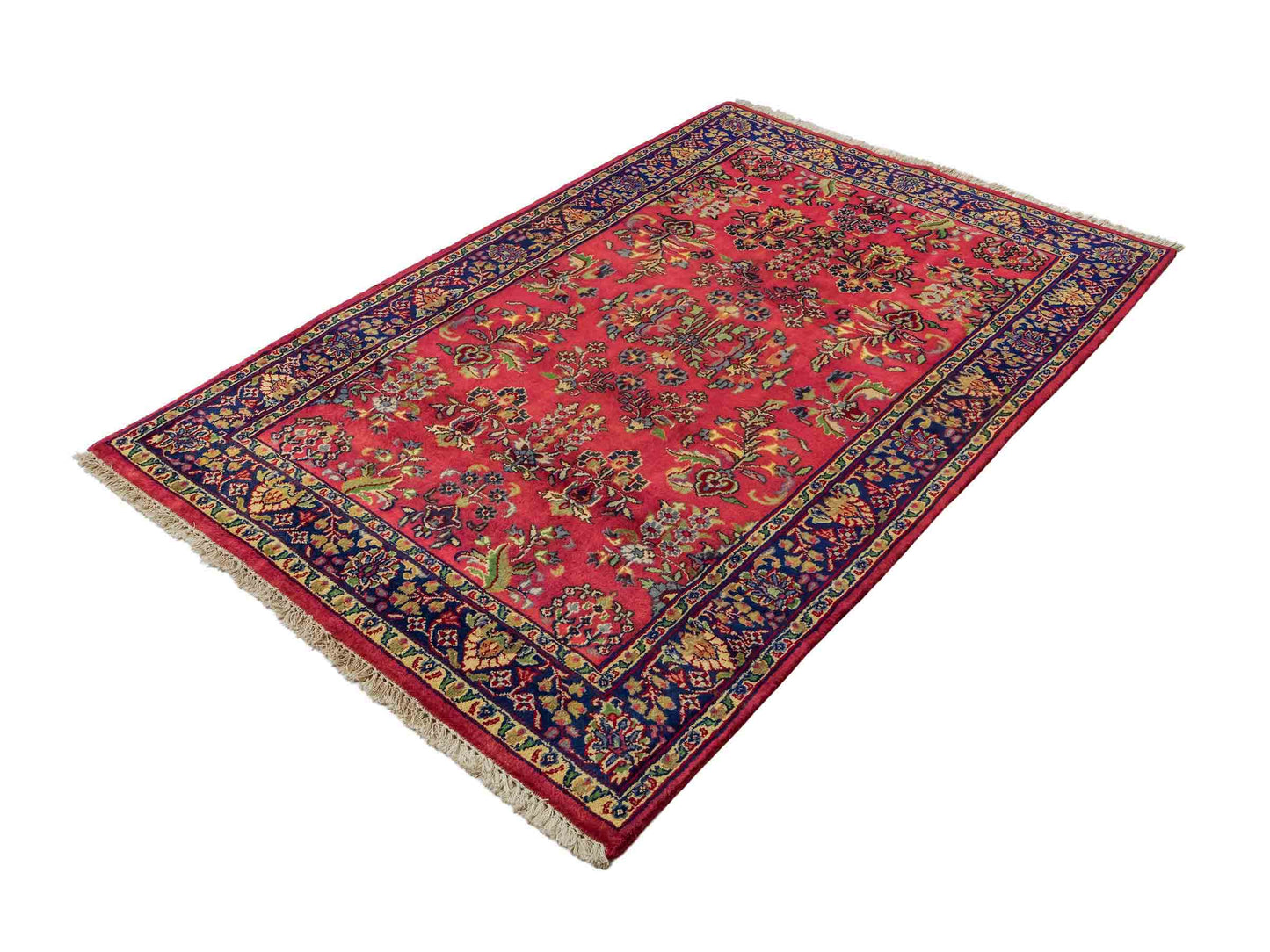 Handgeknüpfter, indischer Orientteppich mit Sarough Design von Khademi aus Wolle, rot. 172x116 cm. Verkauf durch Jupiter Intl.