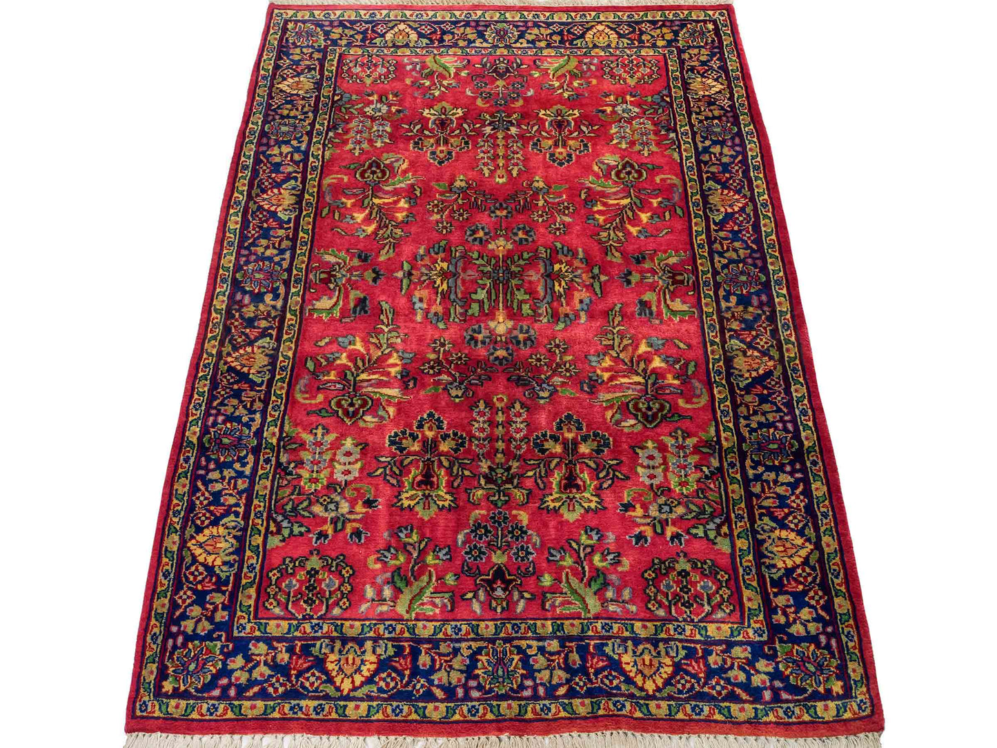 Handgeknüpfter, indischer Orientteppich mit Sarough Design von Khademi aus Wolle, rot. 172x116 cm. Verkauf durch Jupiter Intl.