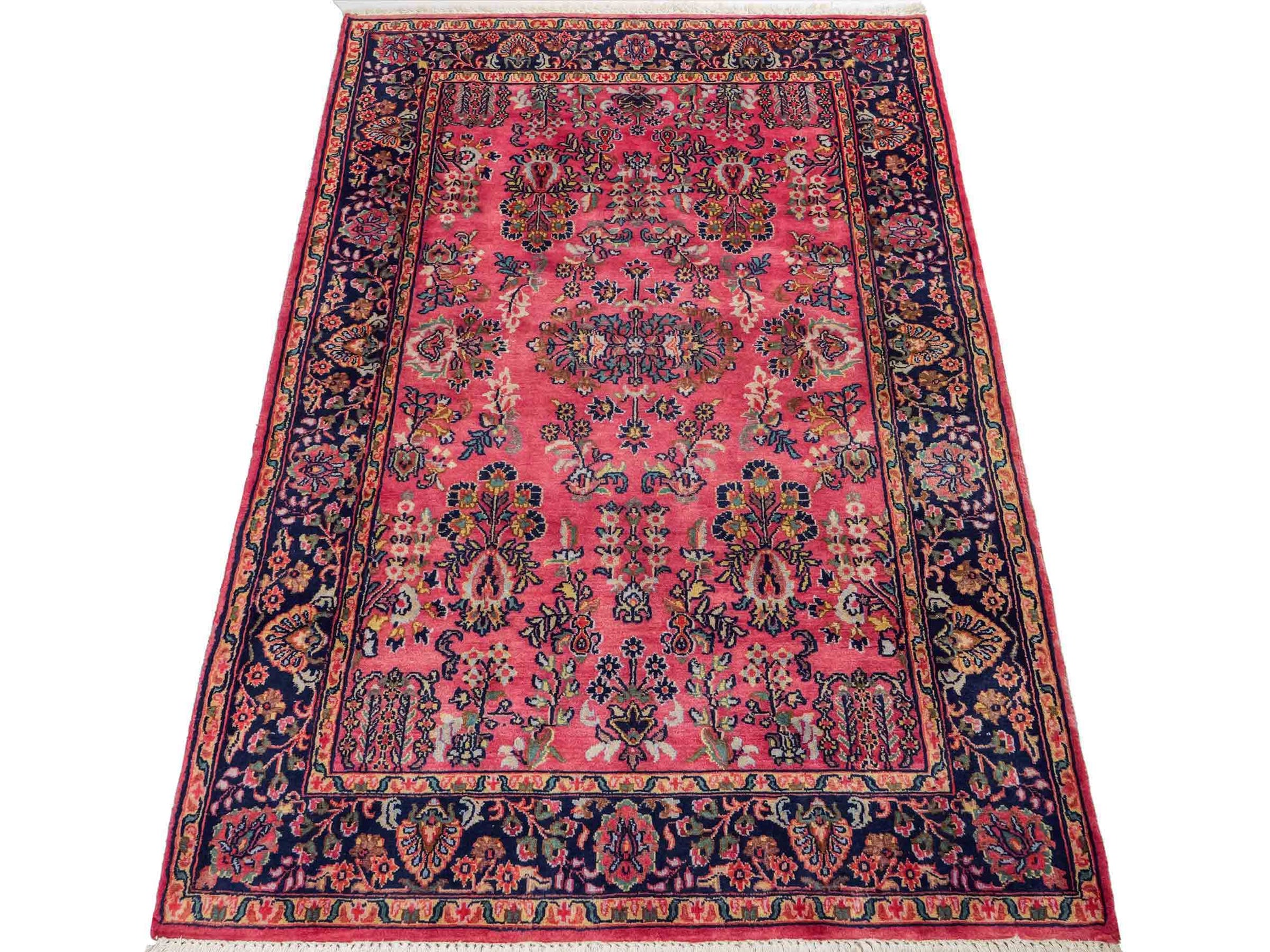 Handgeknüpfter, indischer Orientteppich mit Sarough Design von Khademi aus Wolle, rot. 177x121 cm. Verkauf durch Jupiter Intl.