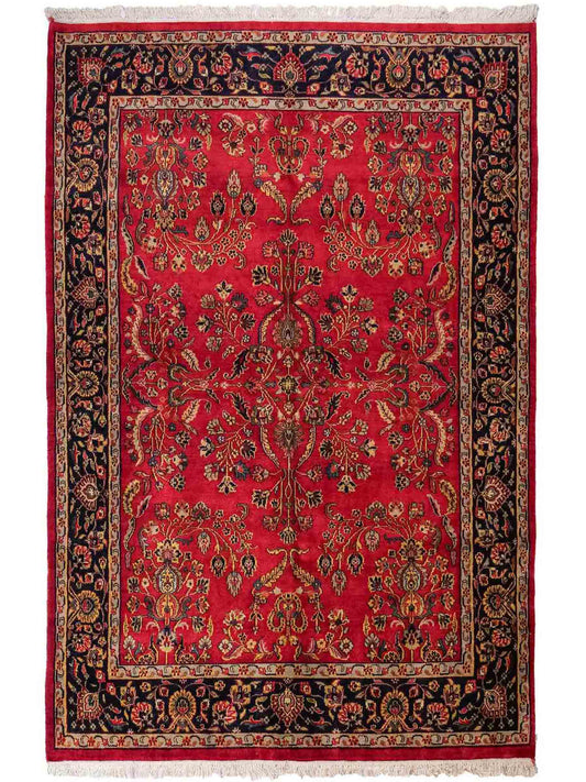 Handgeknüpfter, indischer Orientteppich mit Sarough Design von Khademi aus Wolle, rot. 215x154 cm. Verkauf durch Jupiter Intl.