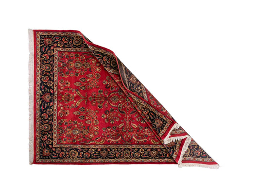 Handgeknüpfter, indischer Orientteppich mit Sarough Design von Khademi aus Wolle, rot. 215x154 cm. Verkauf durch Jupiter Intl.