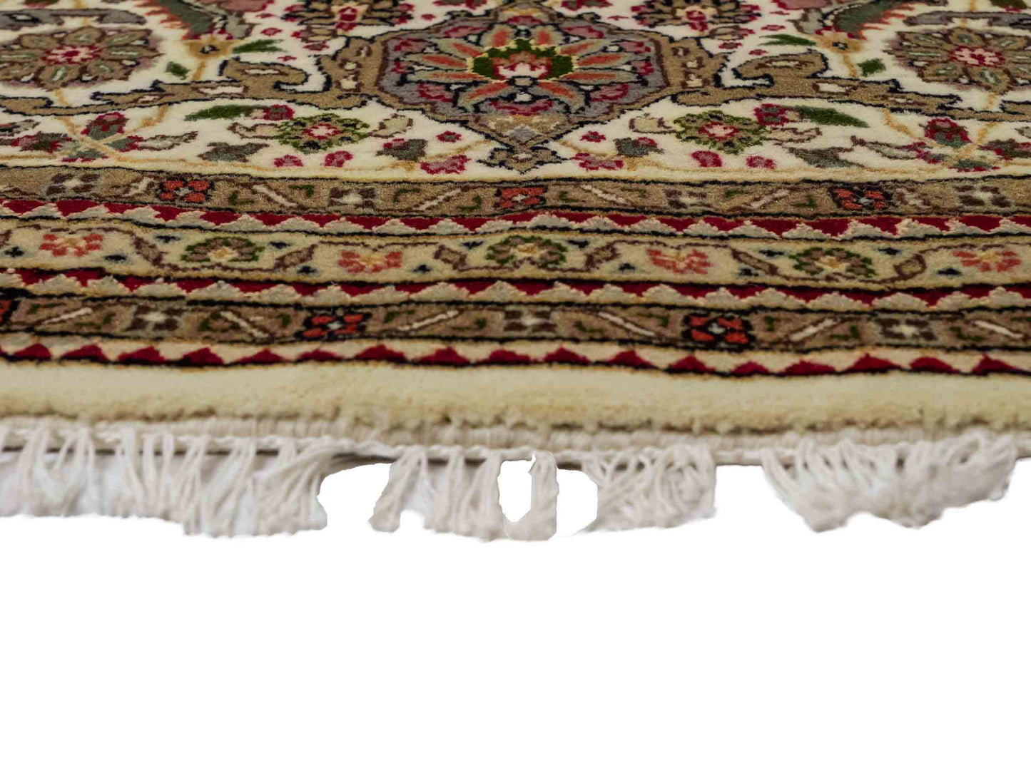 Sehr feiner, runder, handgeknüpfter Khademi Indo Täbriz Mahi aus Wolle, beige, braun und creme. 256x246 cm. Vertrieb durch Jupiter Intl.