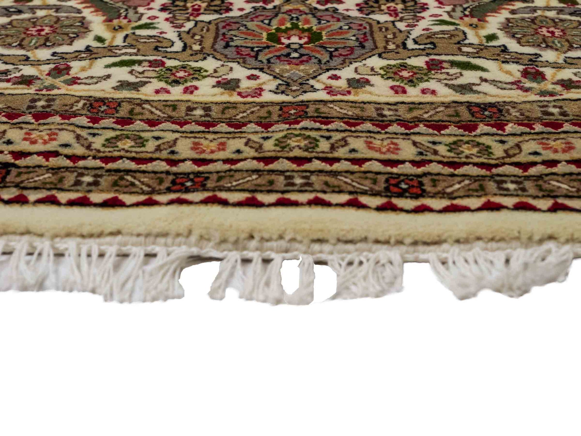 Sehr feiner, runder, handgeknüpfter Khademi Indo Täbriz Mahi aus Wolle, beige, braun und creme. 256x246 cm. Vertrieb durch Jupiter Intl.