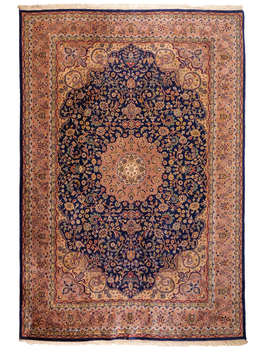 Feiner, handgeknüpfter Indo Täbriz Orientteppich aus Wolle von Khademi. Größe: 290 x 200 cm. Farbe: Blau, beige, braun. Verkauf durch JUPITER Intl.