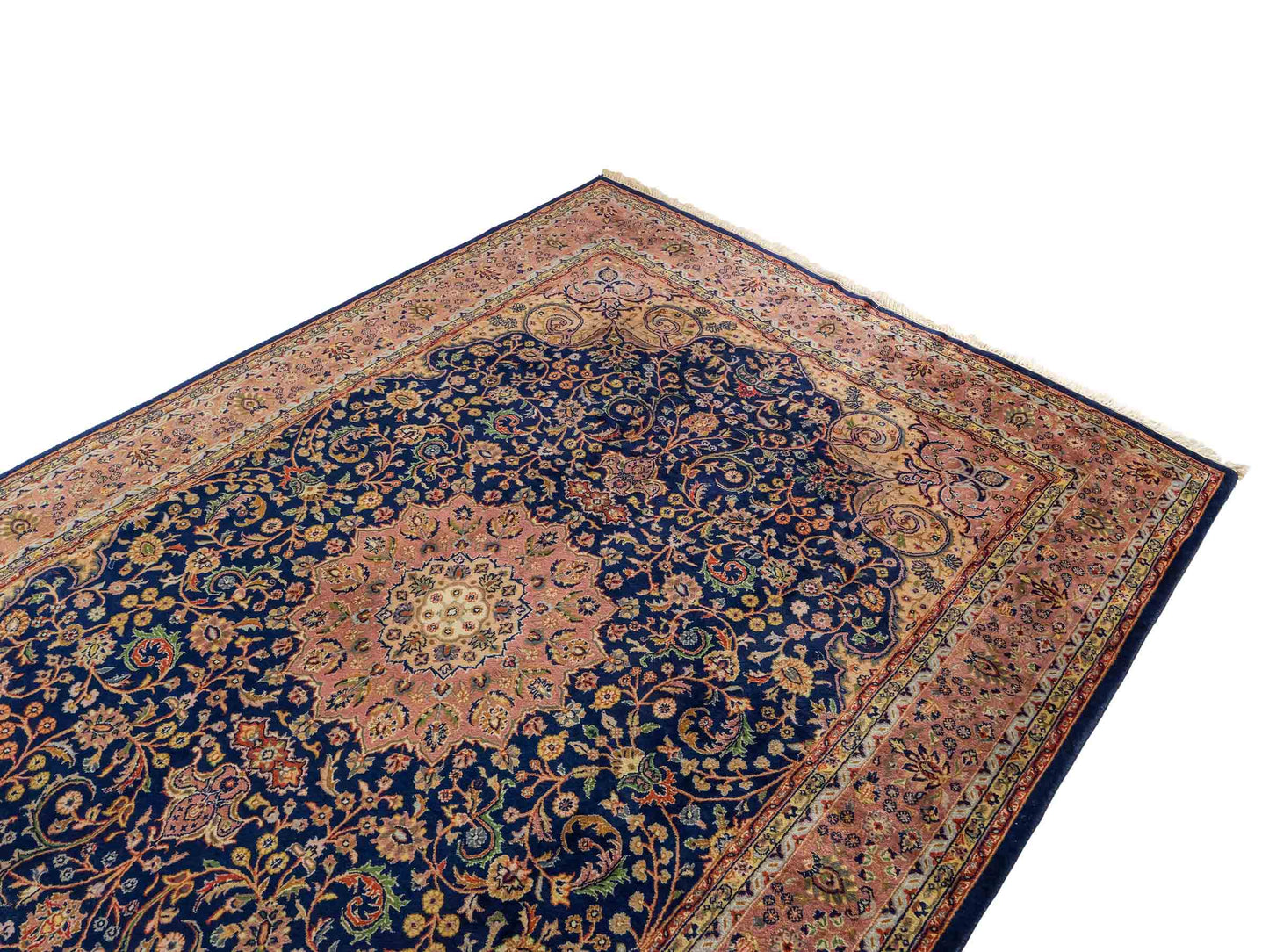 Feiner, handgeknüpfter Indo Täbriz Orientteppich aus Wolle von Khademi. Größe: 290 x 200 cm. Farbe: Blau, beige, braun. Verkauf durch JUPITER Intl.