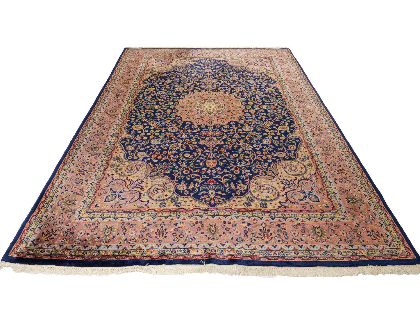 Feiner, handgeknüpfter Indo Täbriz Orientteppich aus Wolle von Khademi. Größe: 290 x 200 cm. Farbe: Blau, beige, braun. Verkauf durch JUPITER Intl.