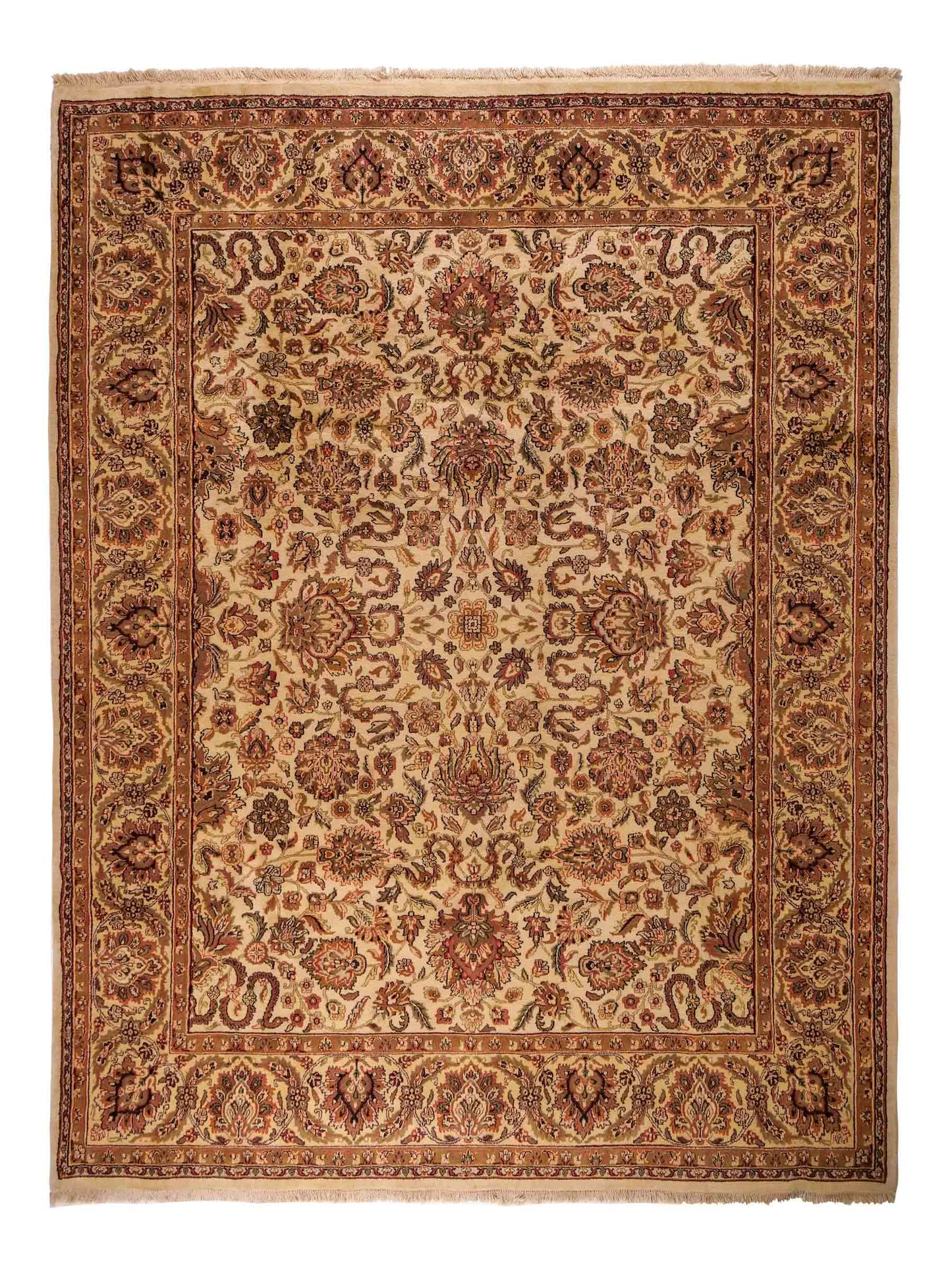 Feiner, handgeknüpfter Indo Täbriz Orientteppich aus Wolle von Khademi. Größe: 301 x 245 cm. Farbe: Cremeweiß, beige. Verkauf durch JUPITER Intl.
