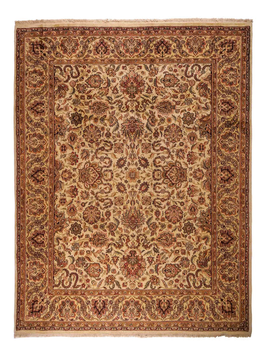Feiner, handgeknüpfter Indo Täbriz Orientteppich aus Wolle von Khademi. Größe: 301 x 245 cm. Farbe: Cremeweiß, beige. Verkauf durch JUPITER Intl.