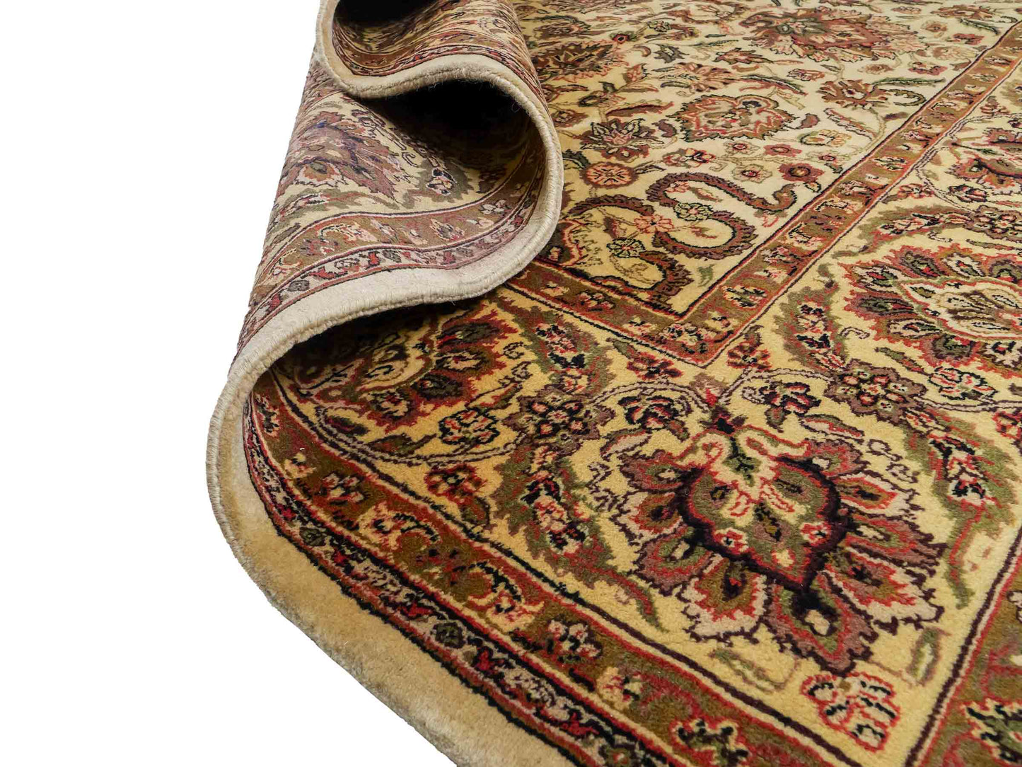 Feiner, handgeknüpfter Indo Täbriz Orientteppich aus Wolle von Khademi. Größe: 301 x 245 cm. Farbe: Cremeweiß, beige. Verkauf durch JUPITER Intl.
