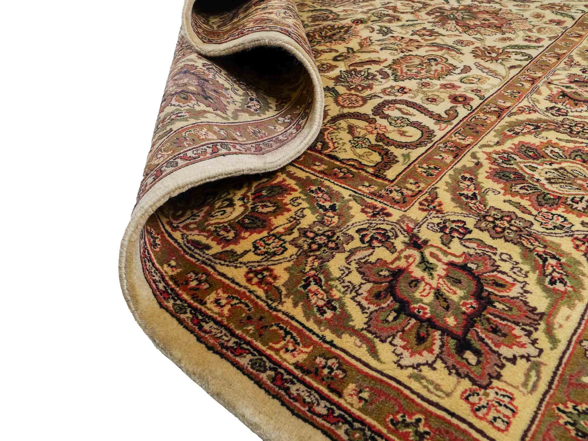 Feiner, handgeknüpfter Indo Täbriz Orientteppich aus Wolle von Khademi. Größe: 301 x 245 cm. Farbe: Cremeweiß, beige. Verkauf durch JUPITER Intl.